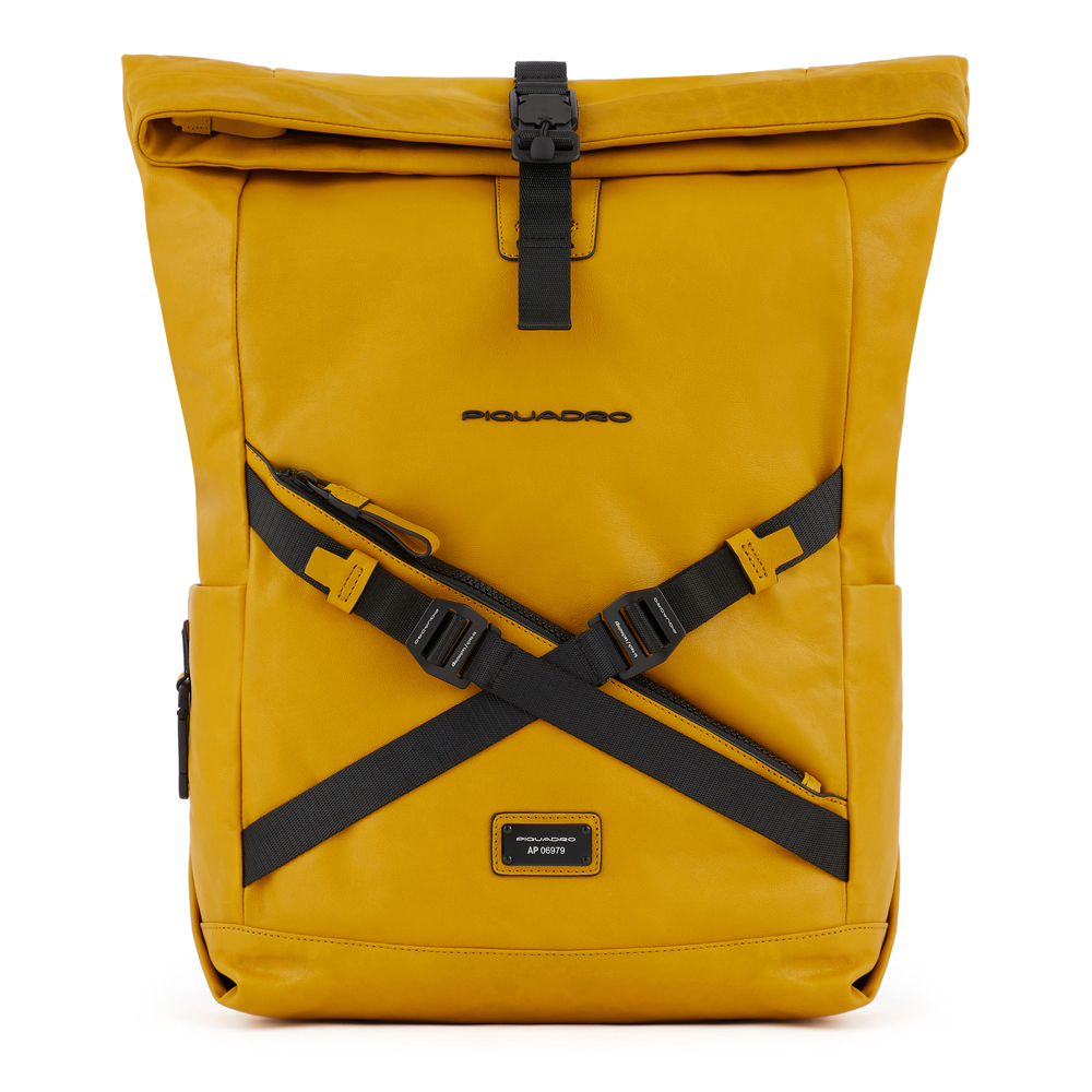 Leather backpack PIQUADRO Yellow