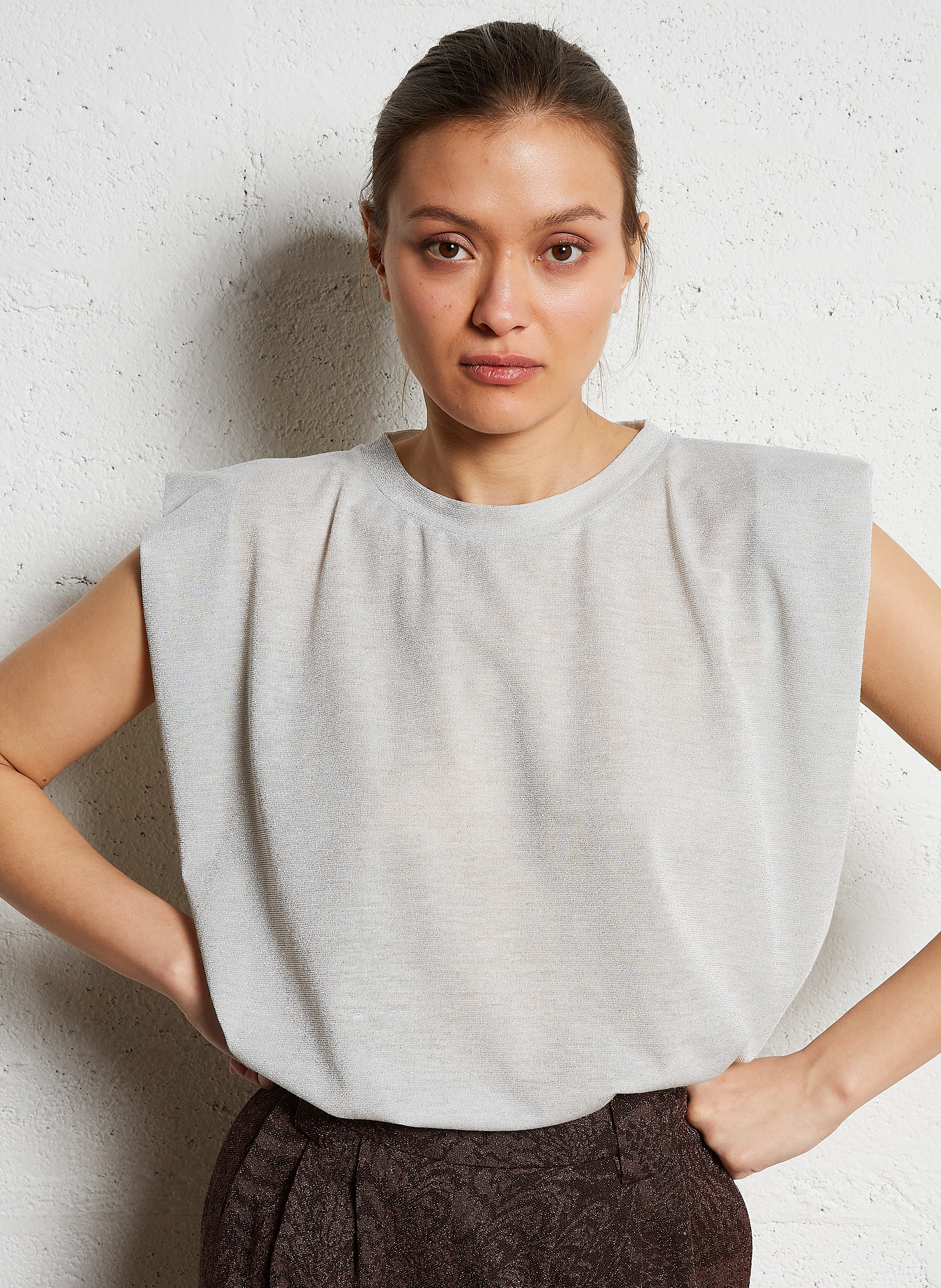 Tee-shirt sans manches à paillettes MOMONI Blanc