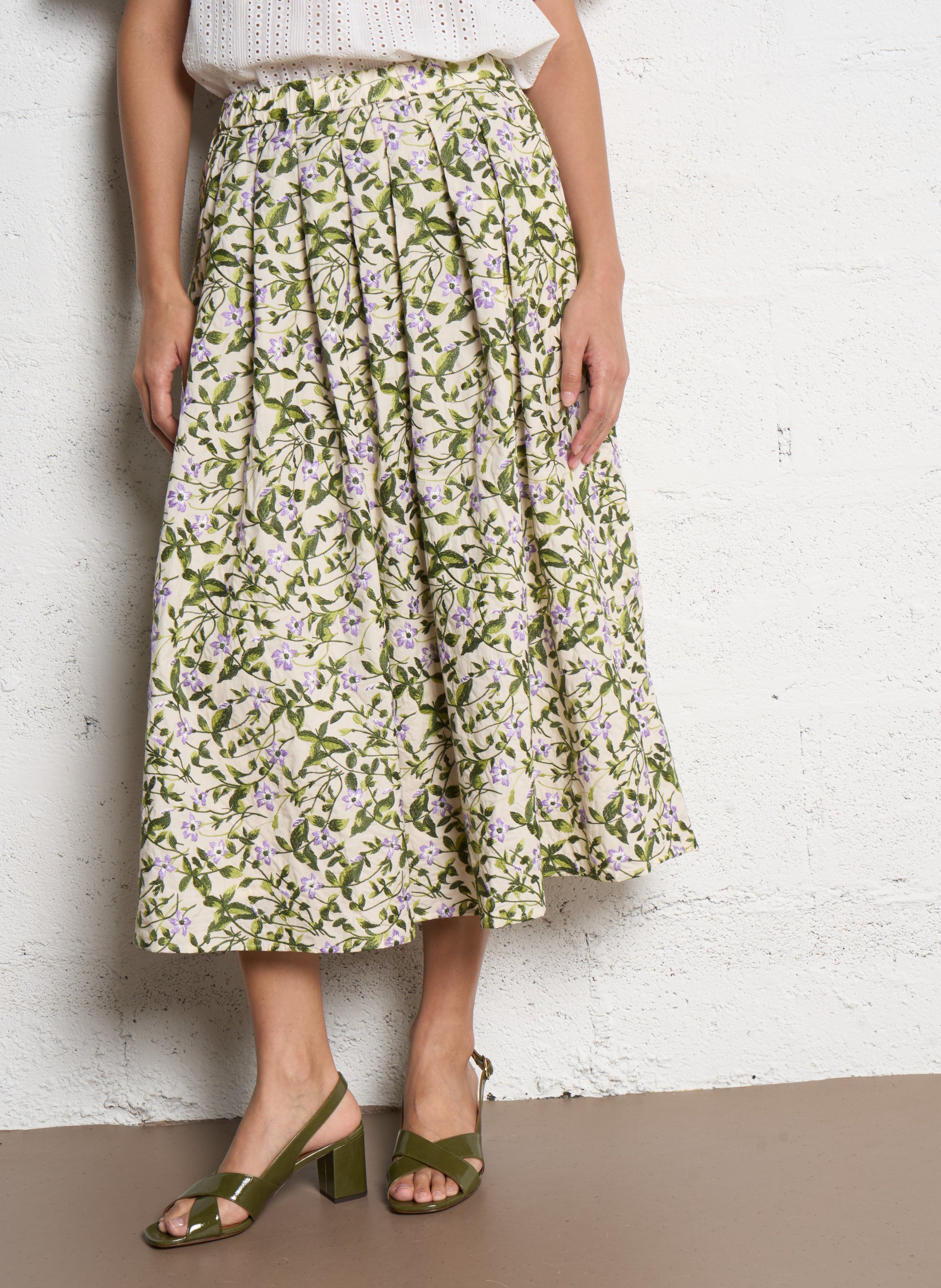 Jupe longue en coton brodé MAX MARA WEEK END Beige