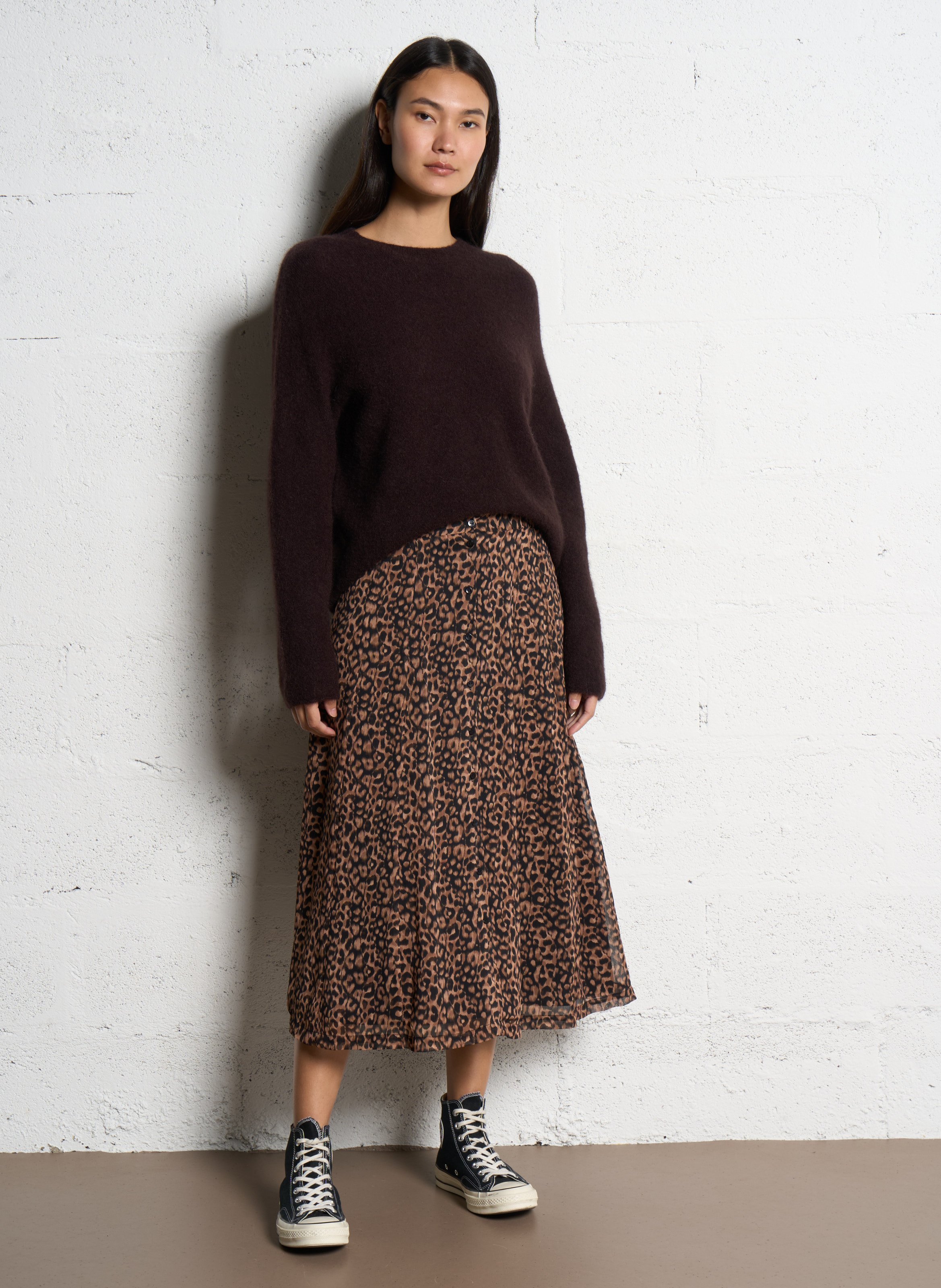 Pull ample col rond en alpaga mélangé ONE STEP Marron