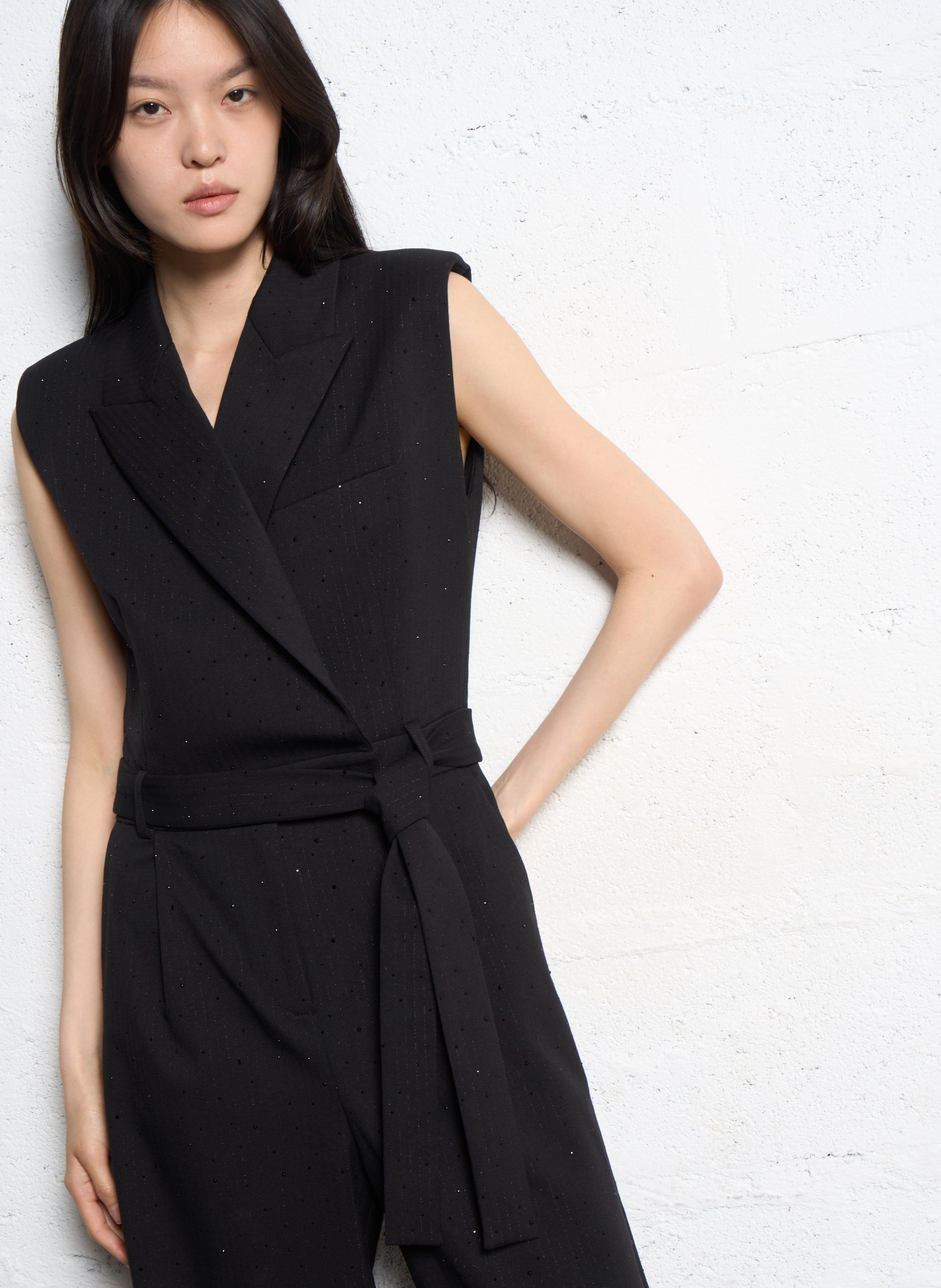 Combinaison col tailleur à strass SUNCOO Noir