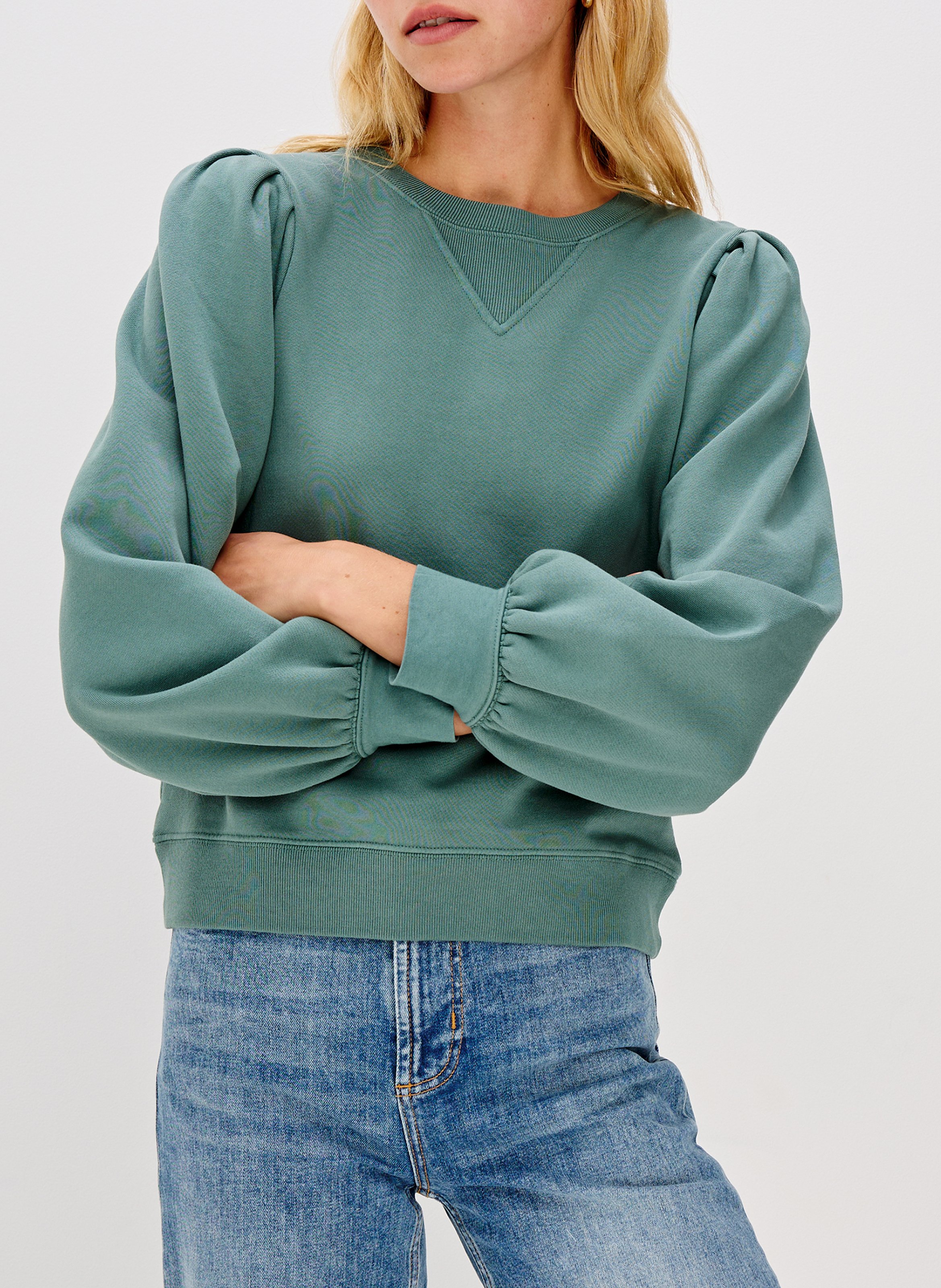 Sweat uni à manches bouffantes RAILS Vert