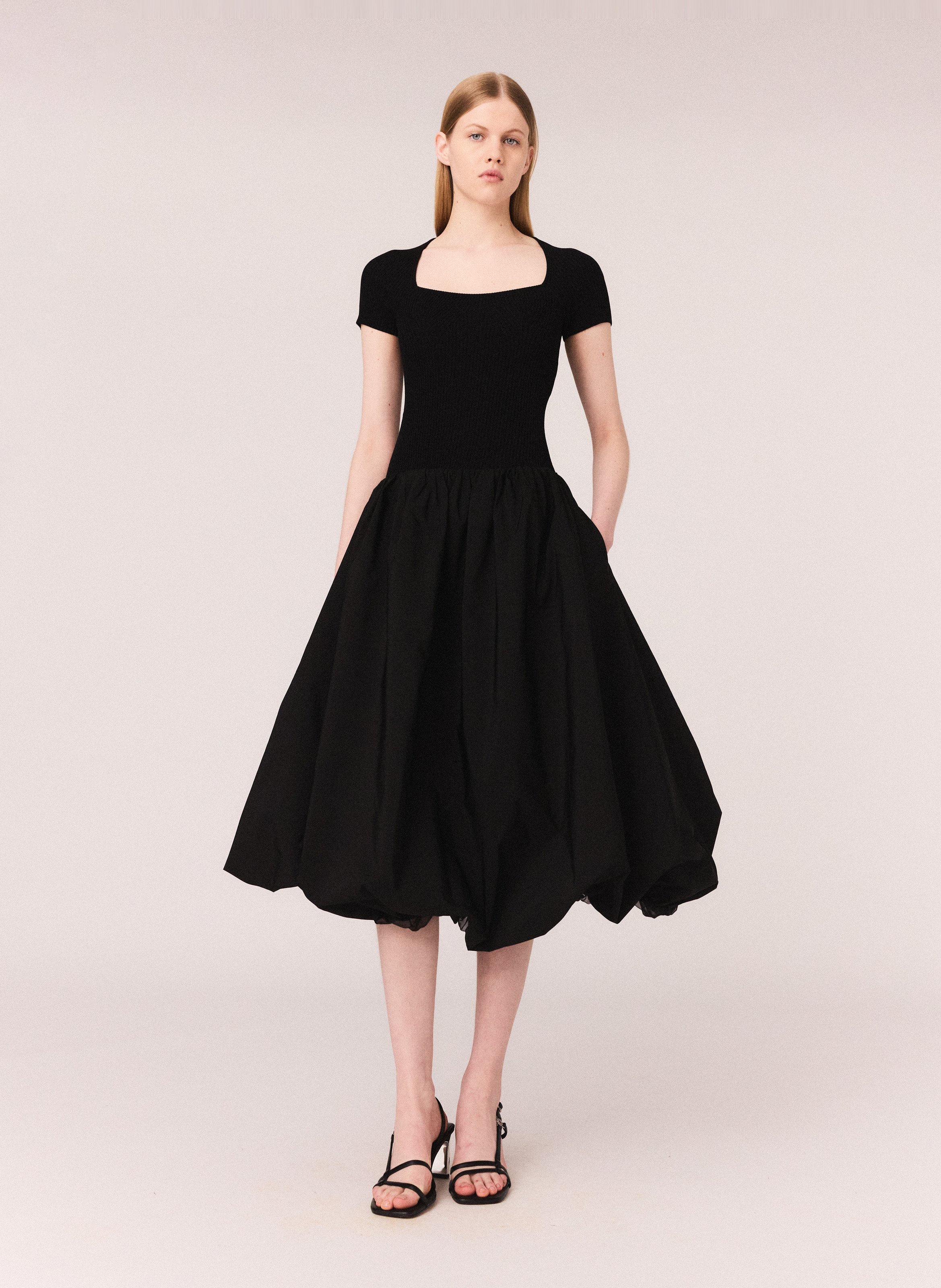 Square Neck Midi Skater Dress MAJE Black