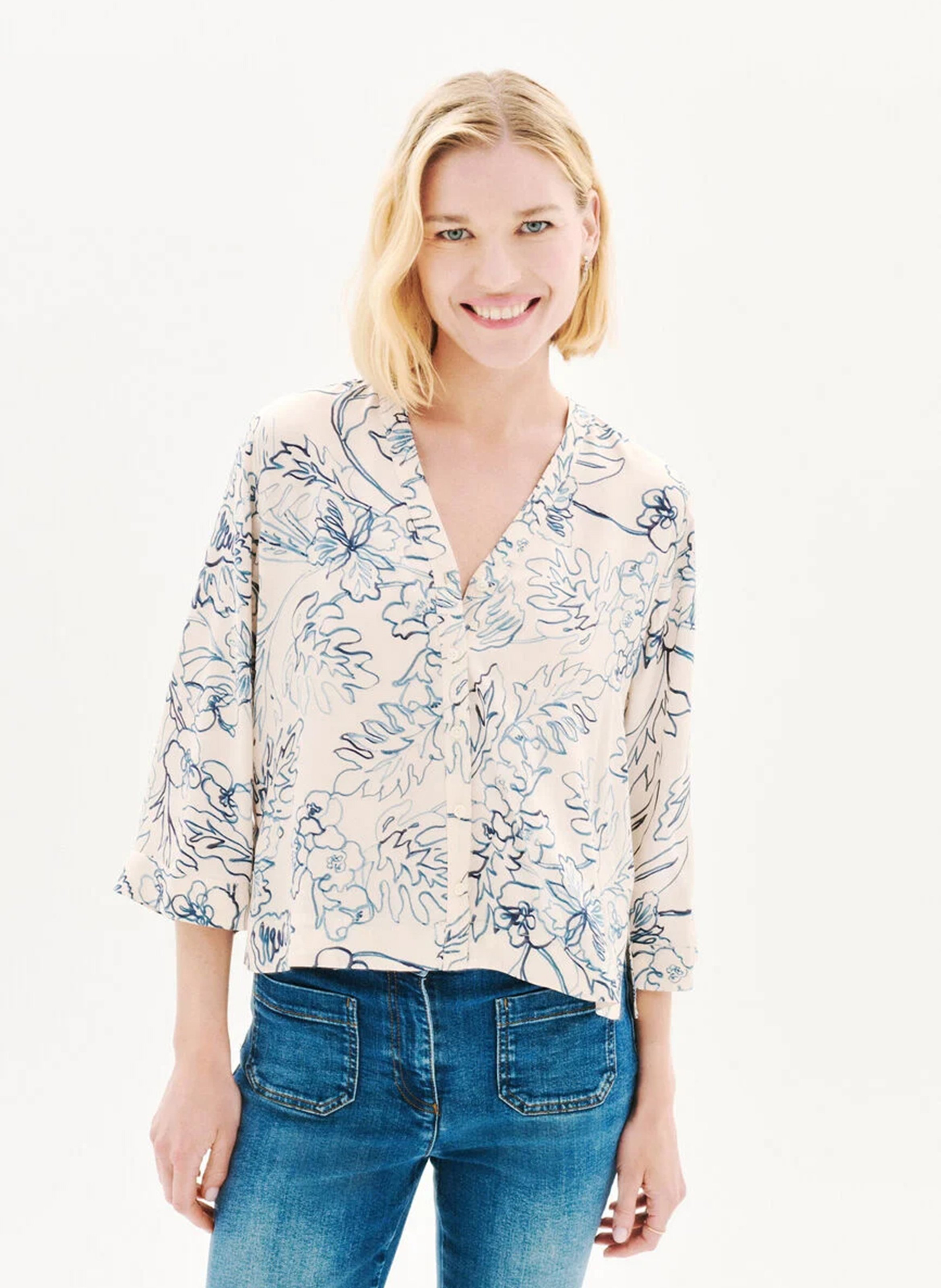 Blouse met V-hals en motieven CAROLL Wit