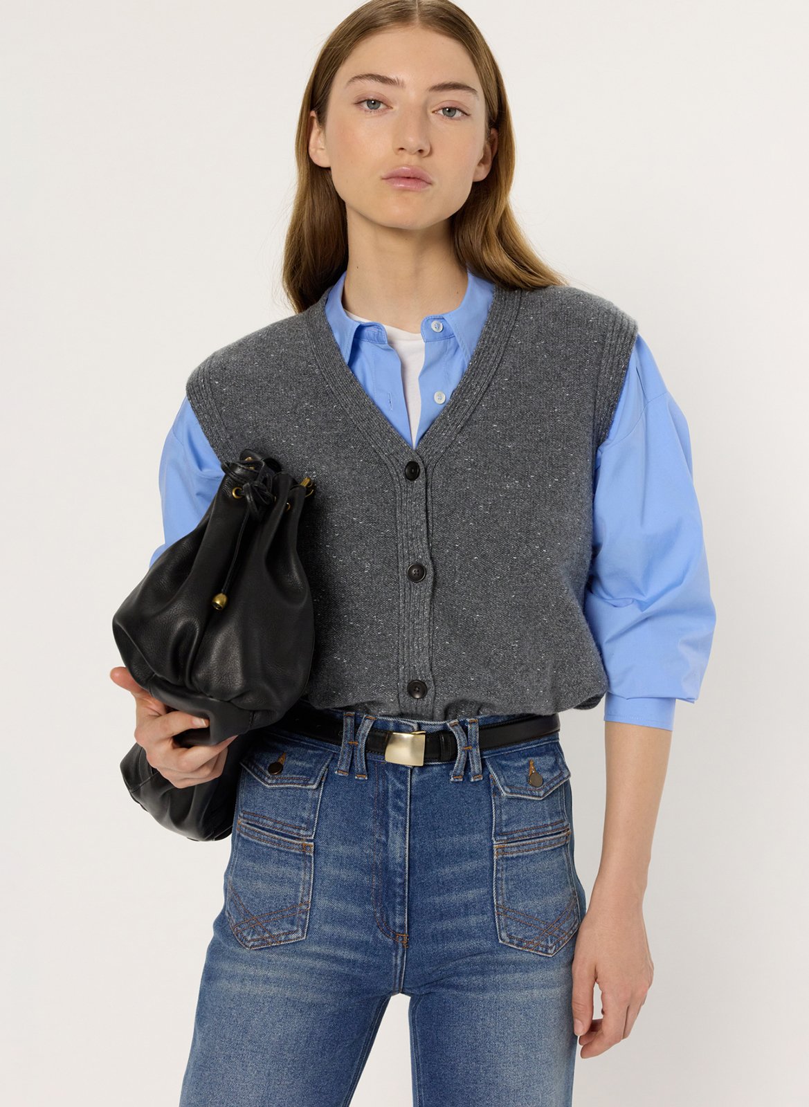 Gestreept vest van wol en kasjmier met V-hals GERARD DAREL Grijs