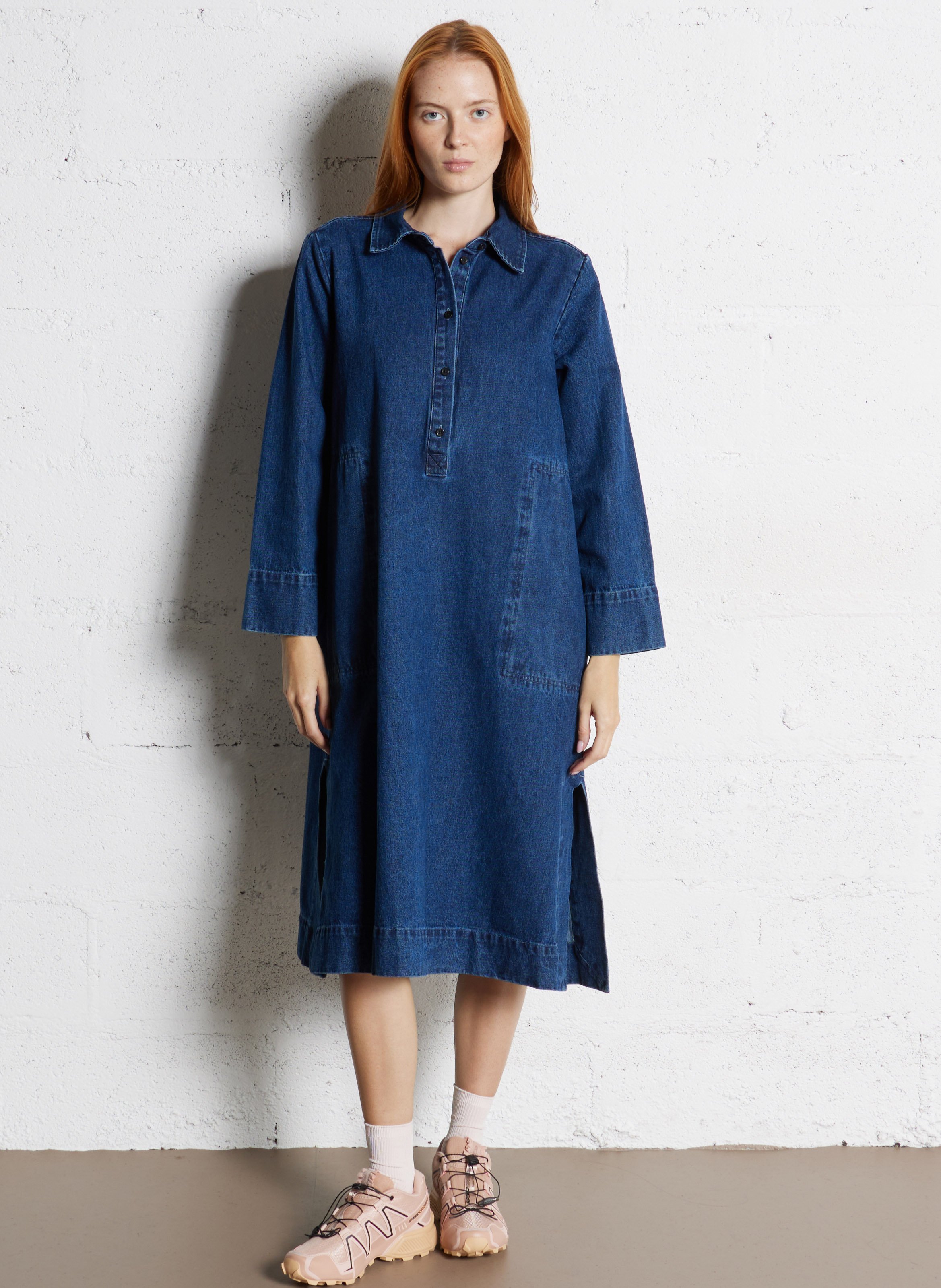 Midi jurk met klassieke kraag in denim RUE DE TOKYO Blauw