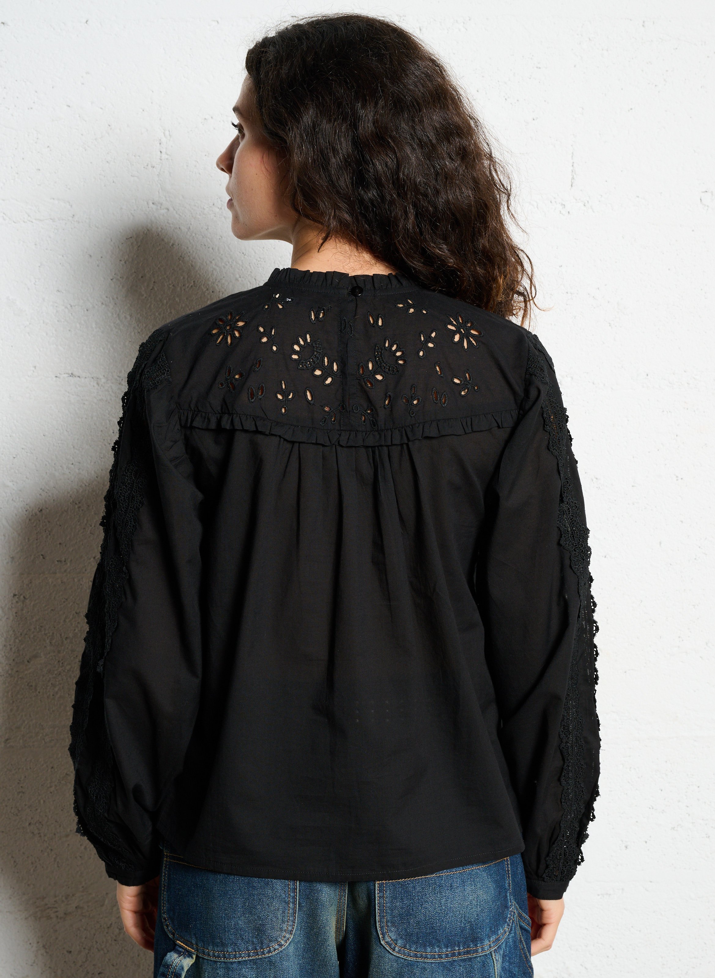 Blouse droite à broderie dentelle en coton THE NEW SOCIETY Noir