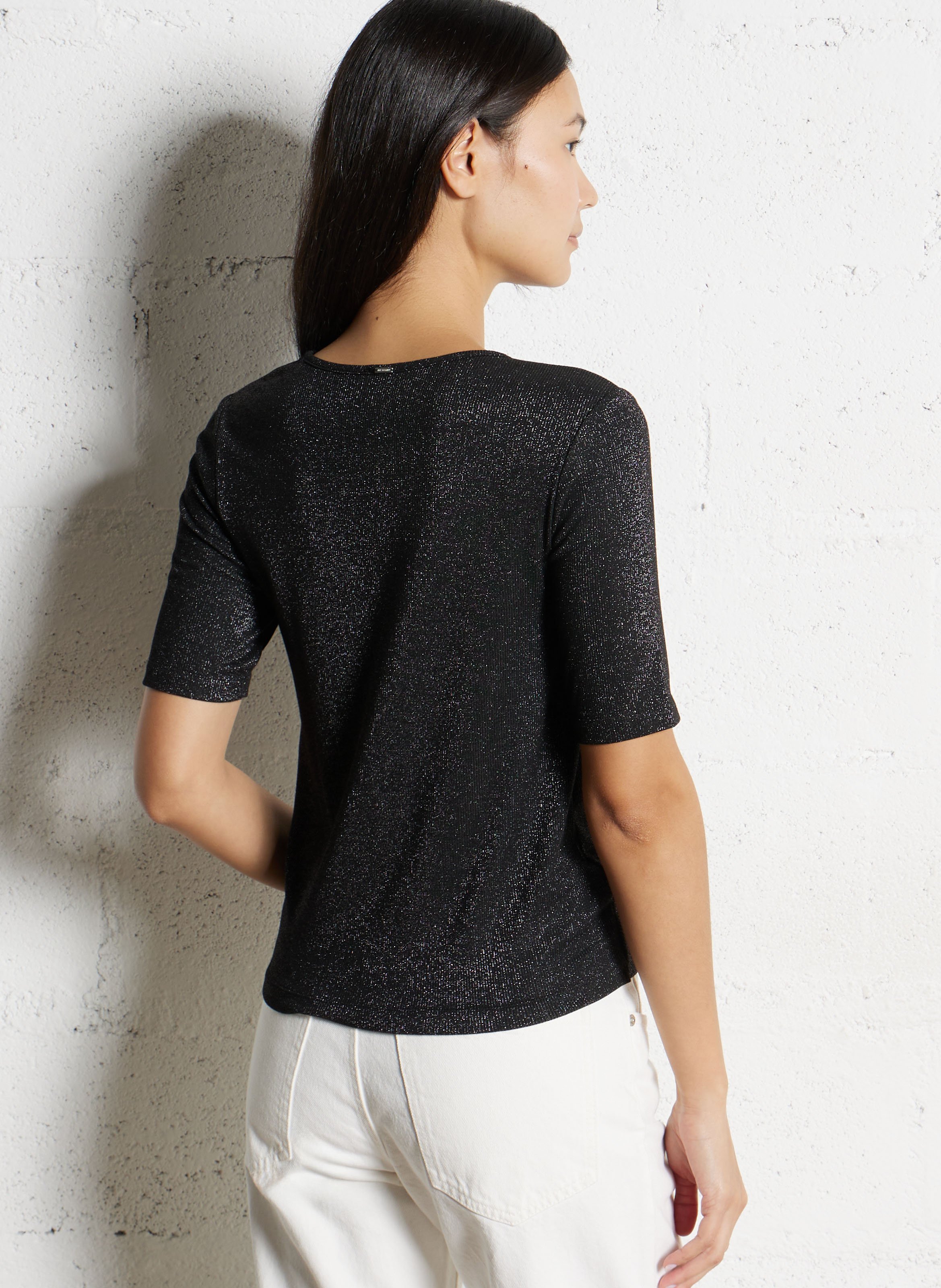 Sequin round neck straight top IKKS Black