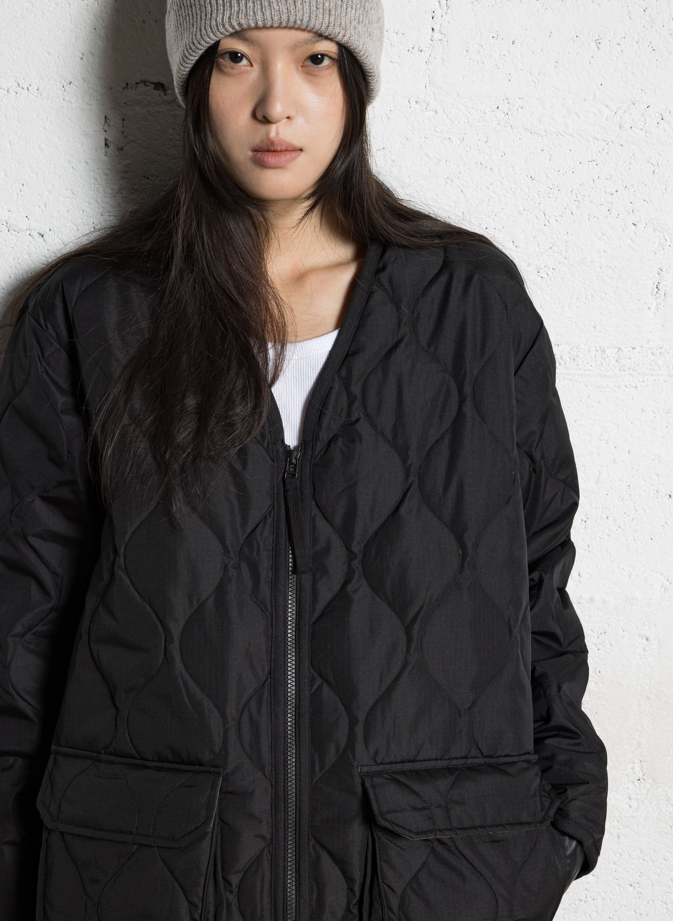 Veste longue oversize matelassée TAION Noir