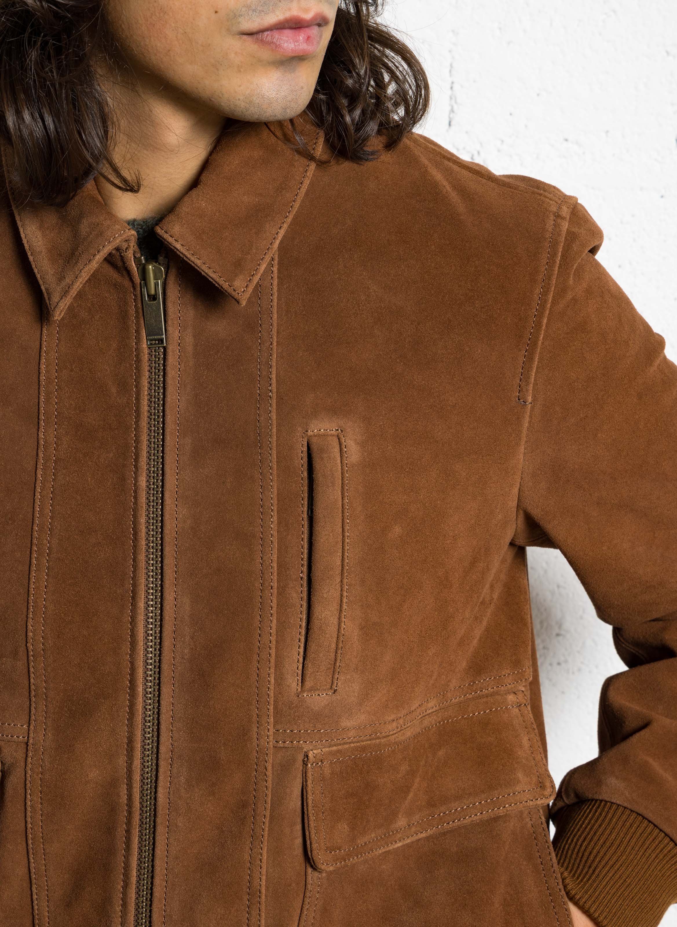 Blouson col classique en cuir CHEVIGNON Marron