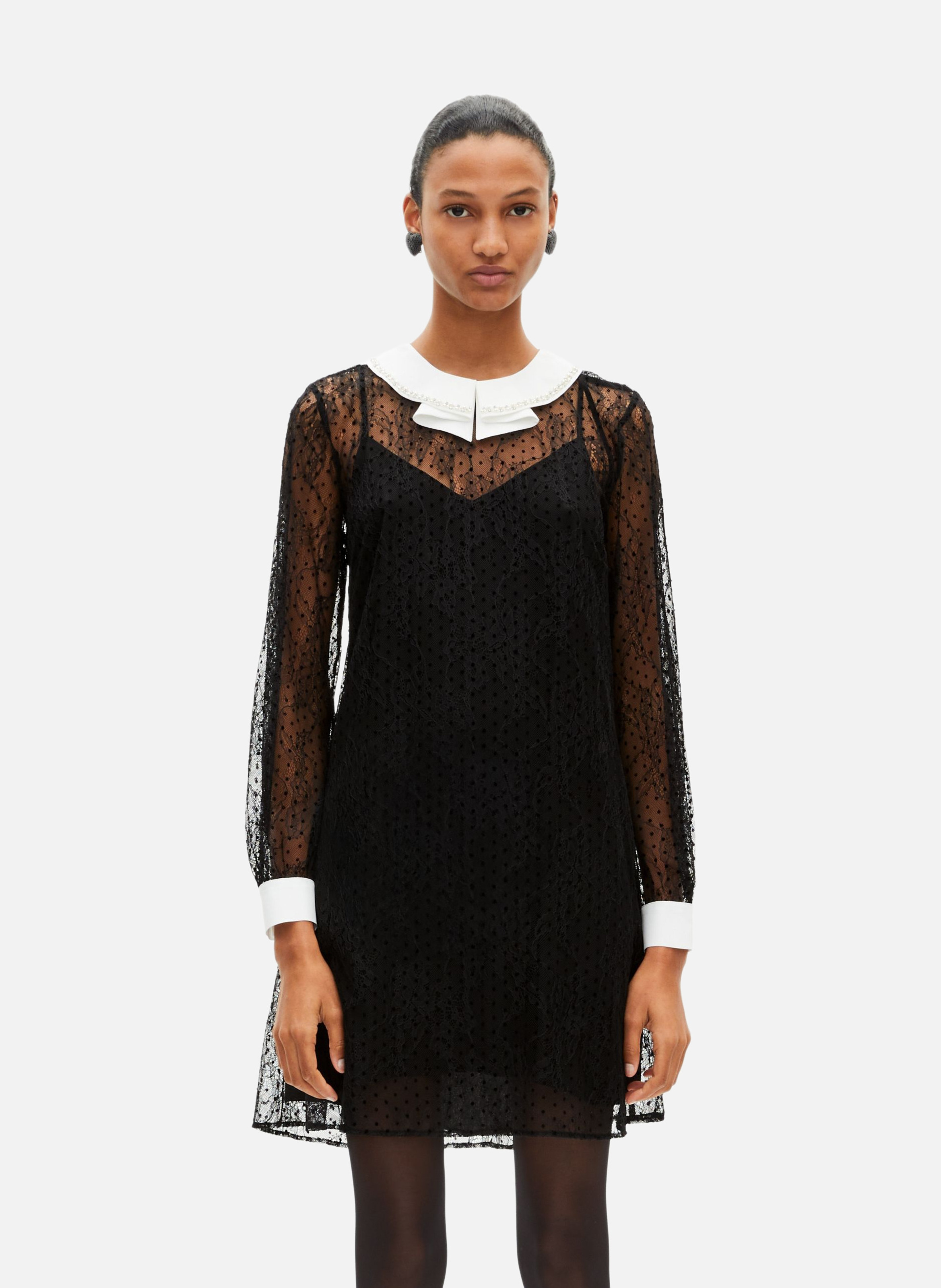 Short dress in plumetis lace and rhinestones THE KOOPLES Black