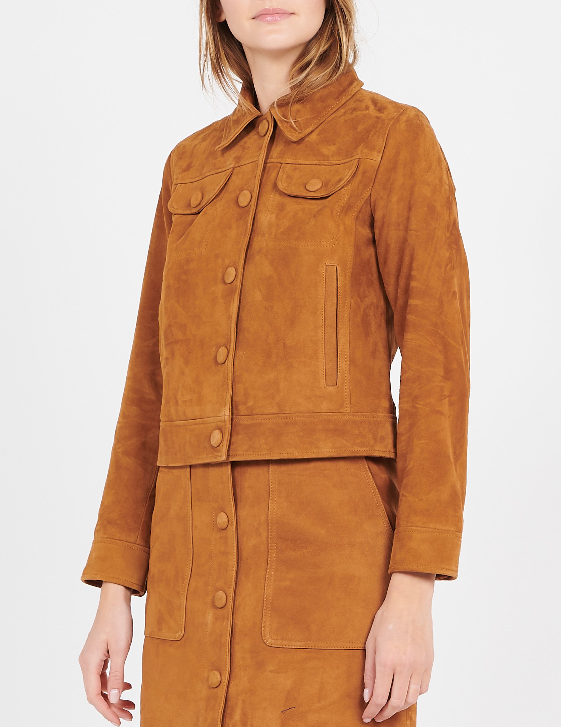 Veste col classique en cuir LA FEE MARABOUTEE Marron