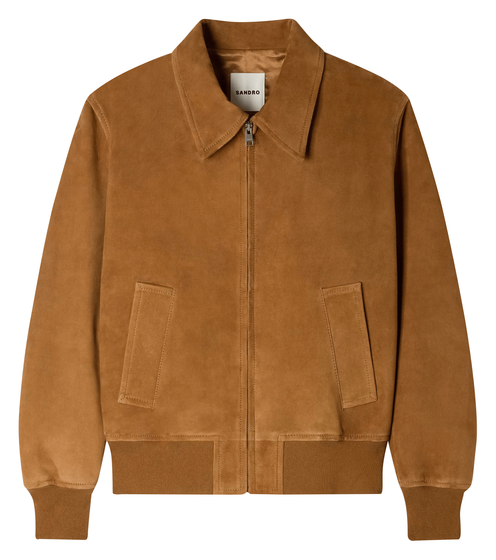 Blouson col classique en cuir SANDRO Marron