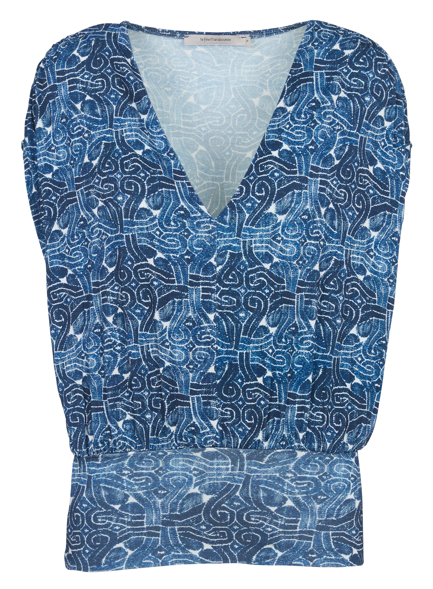 Weit geschnittenes Top mit V-Ausschnitt und Print LA FEE MARABOUTEE Blau