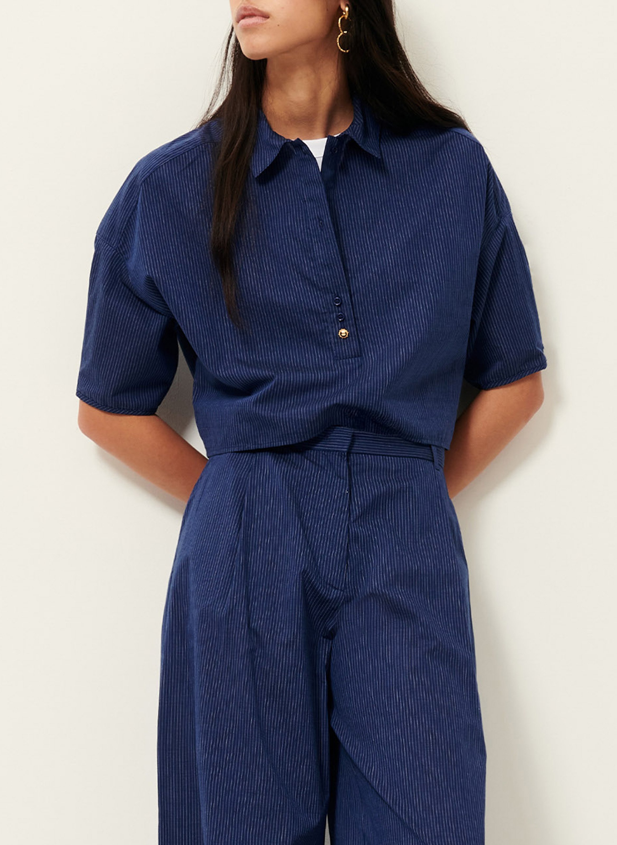 Cotton polo neck blouse SESSUN Blue