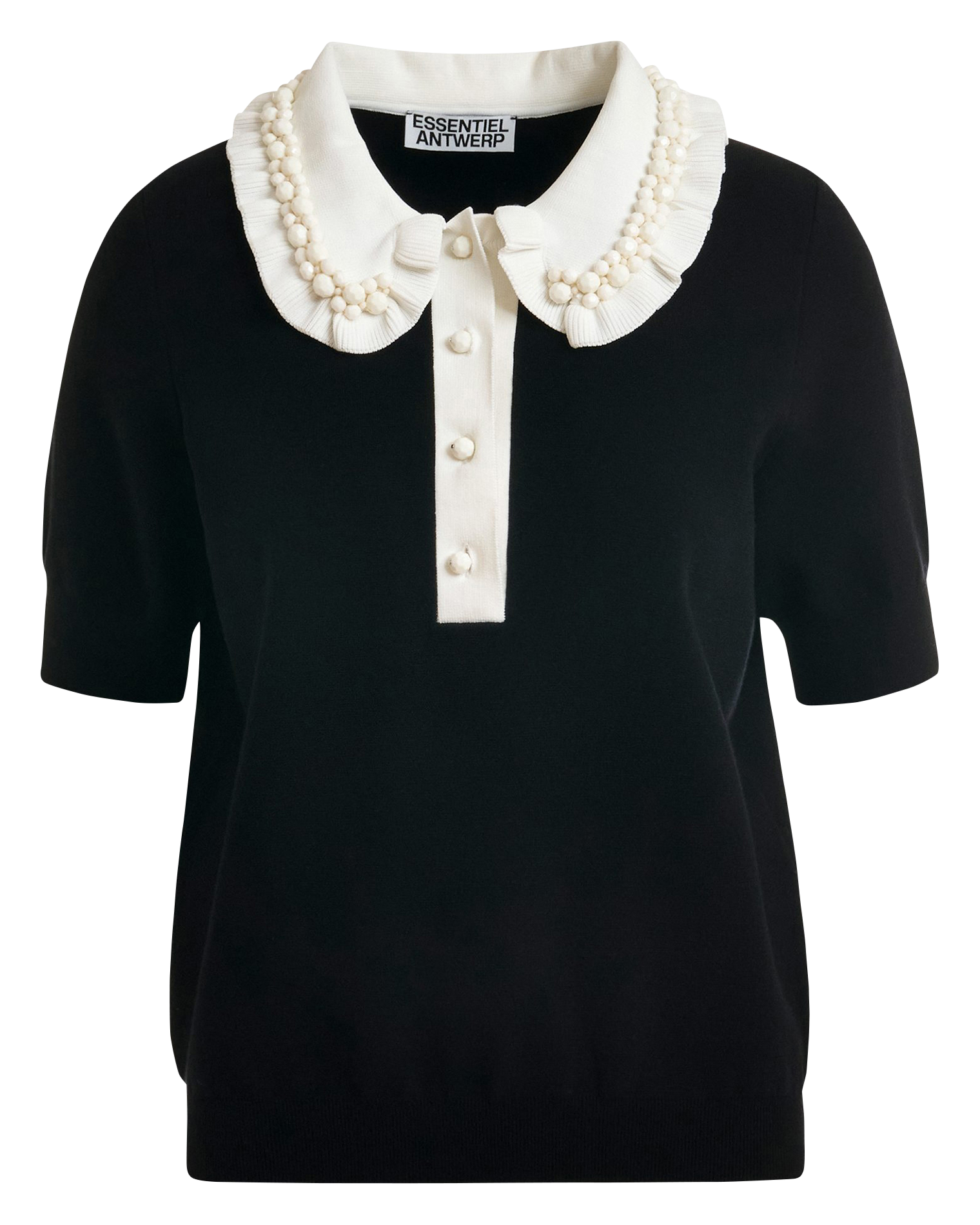 Short-sleeved plain polo with ruffles ESSENTIEL ANTWERP Black