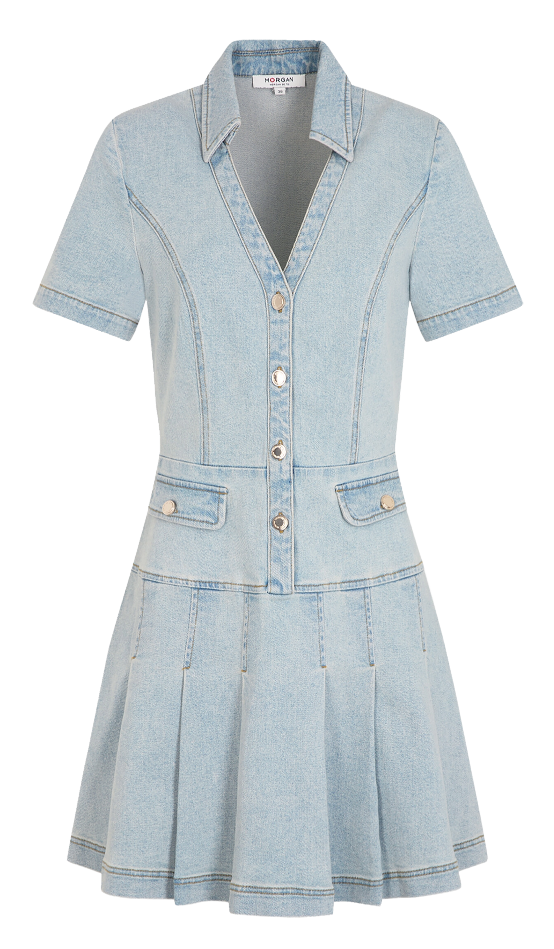 <p>Short trapeze denim dress</p> MORGAN Blue