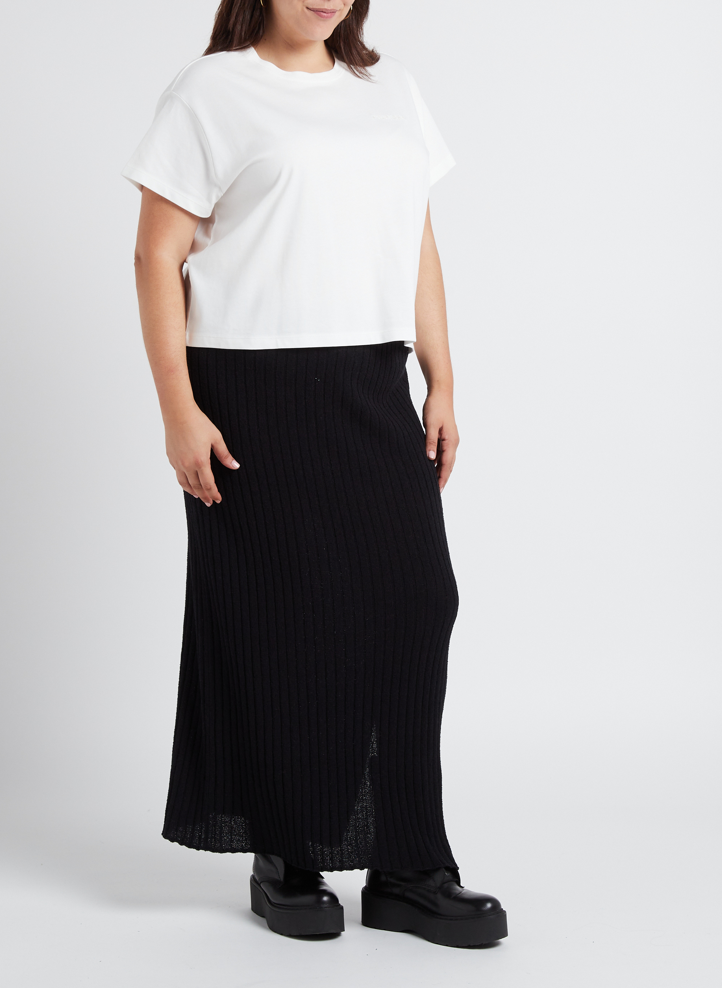 Cotton-blend midi skirt GINA TRICOT Black