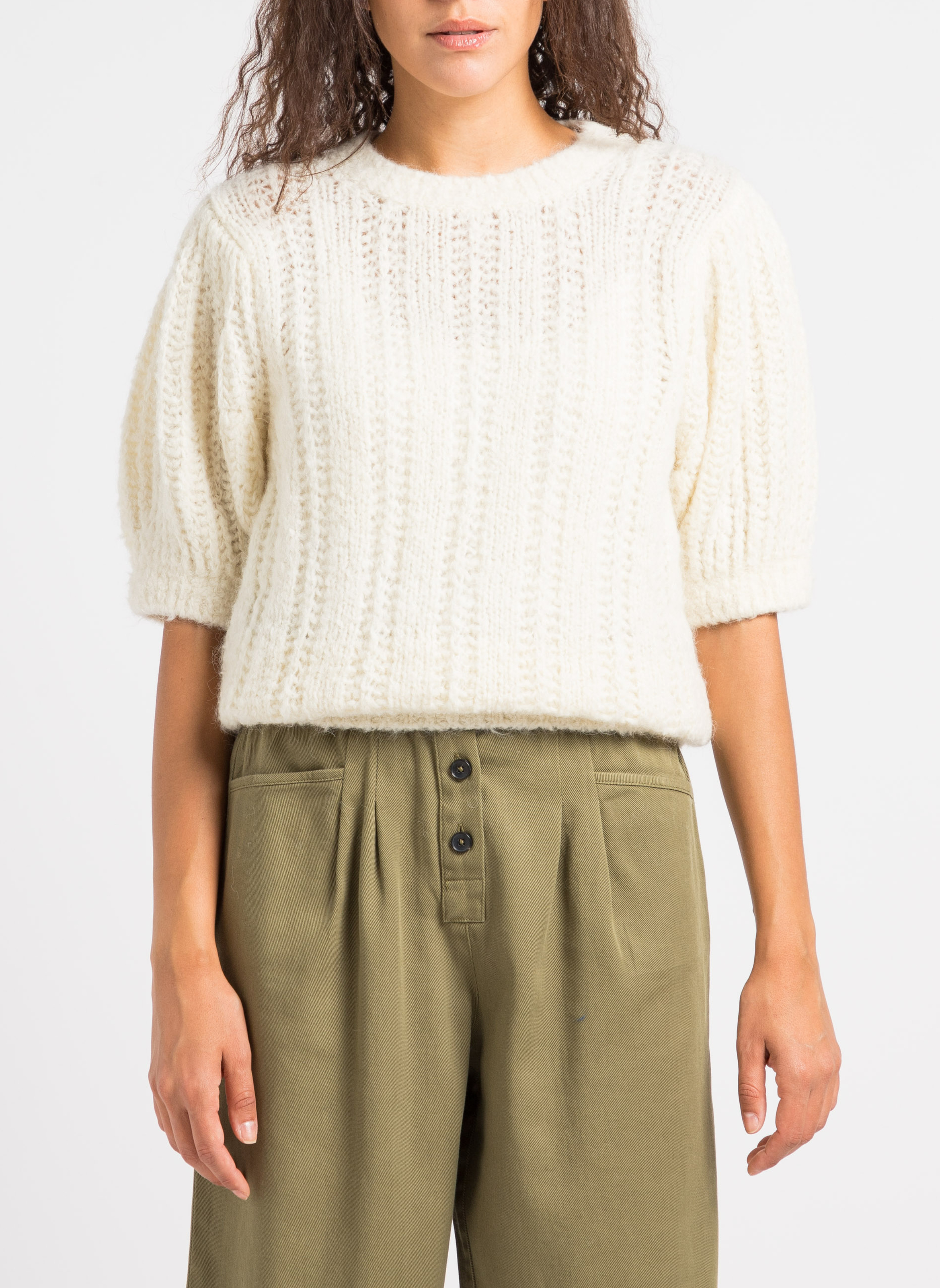 Pull col rond en laine mélangée  BELLEROSE Beige