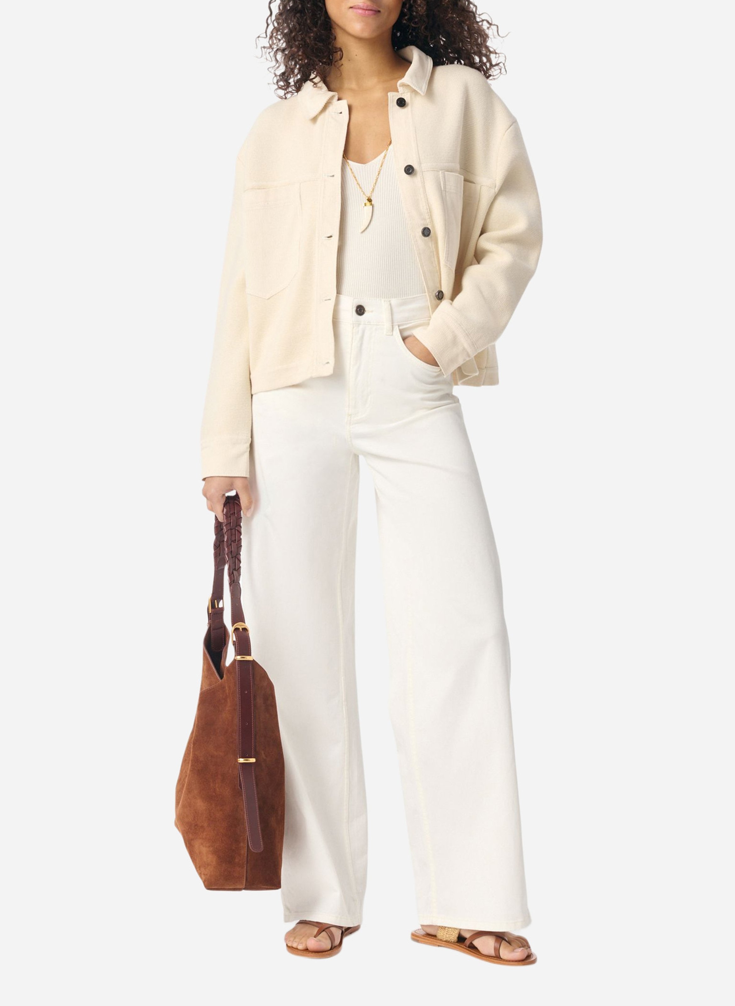 Straight wool-blend coat with classic collar White