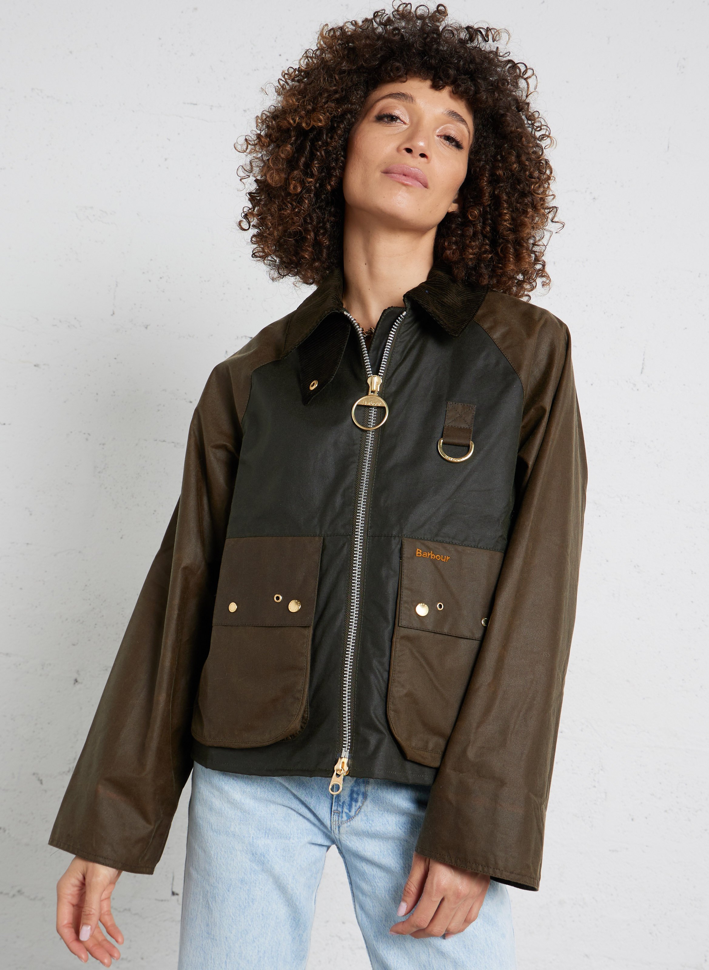 Veste zippée droite cirée BARBOUR Marron