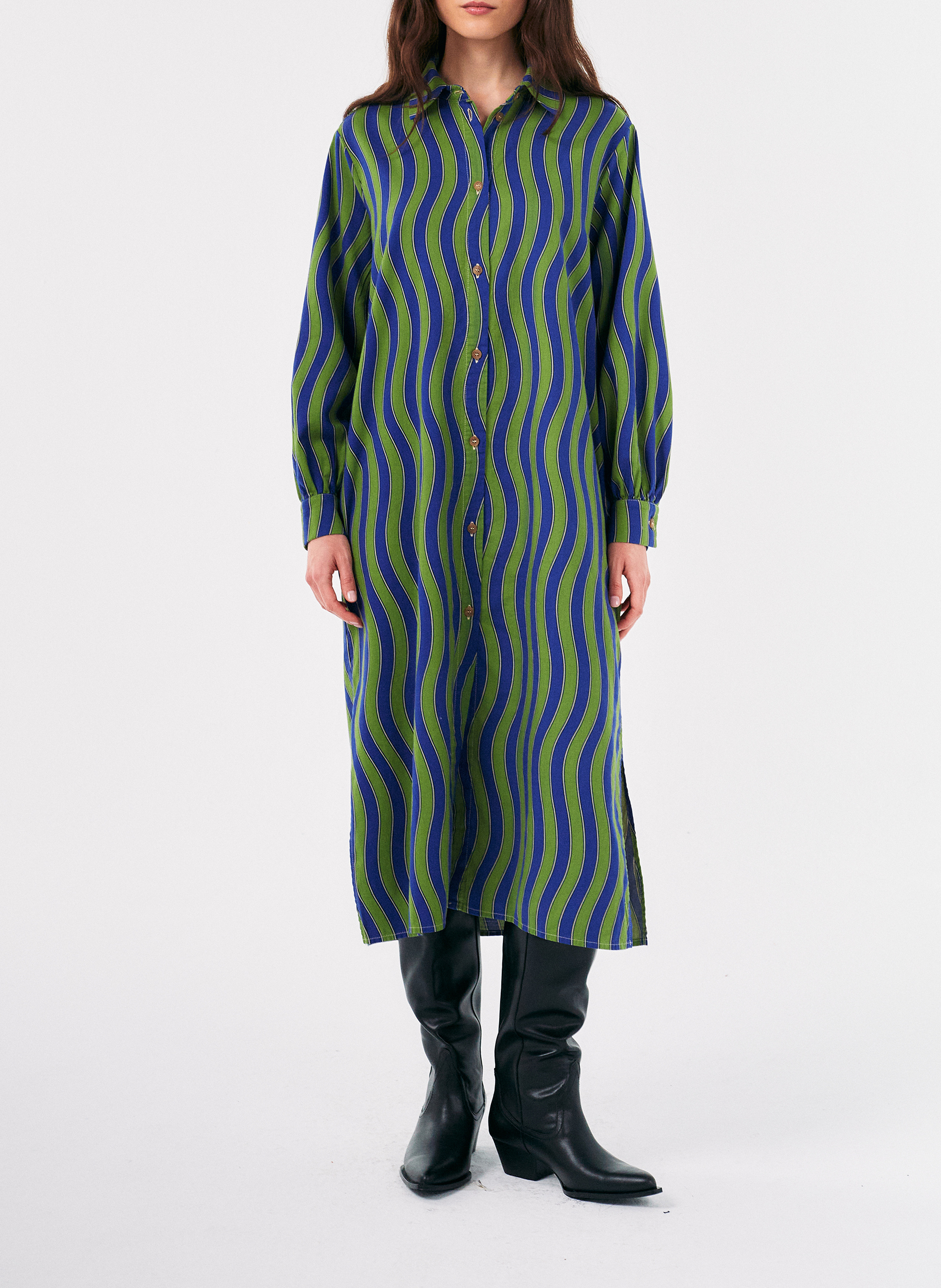 Jurk met klassieke rechte kraag van bedrukte katoen BOBO CHOSES Veelkleurig