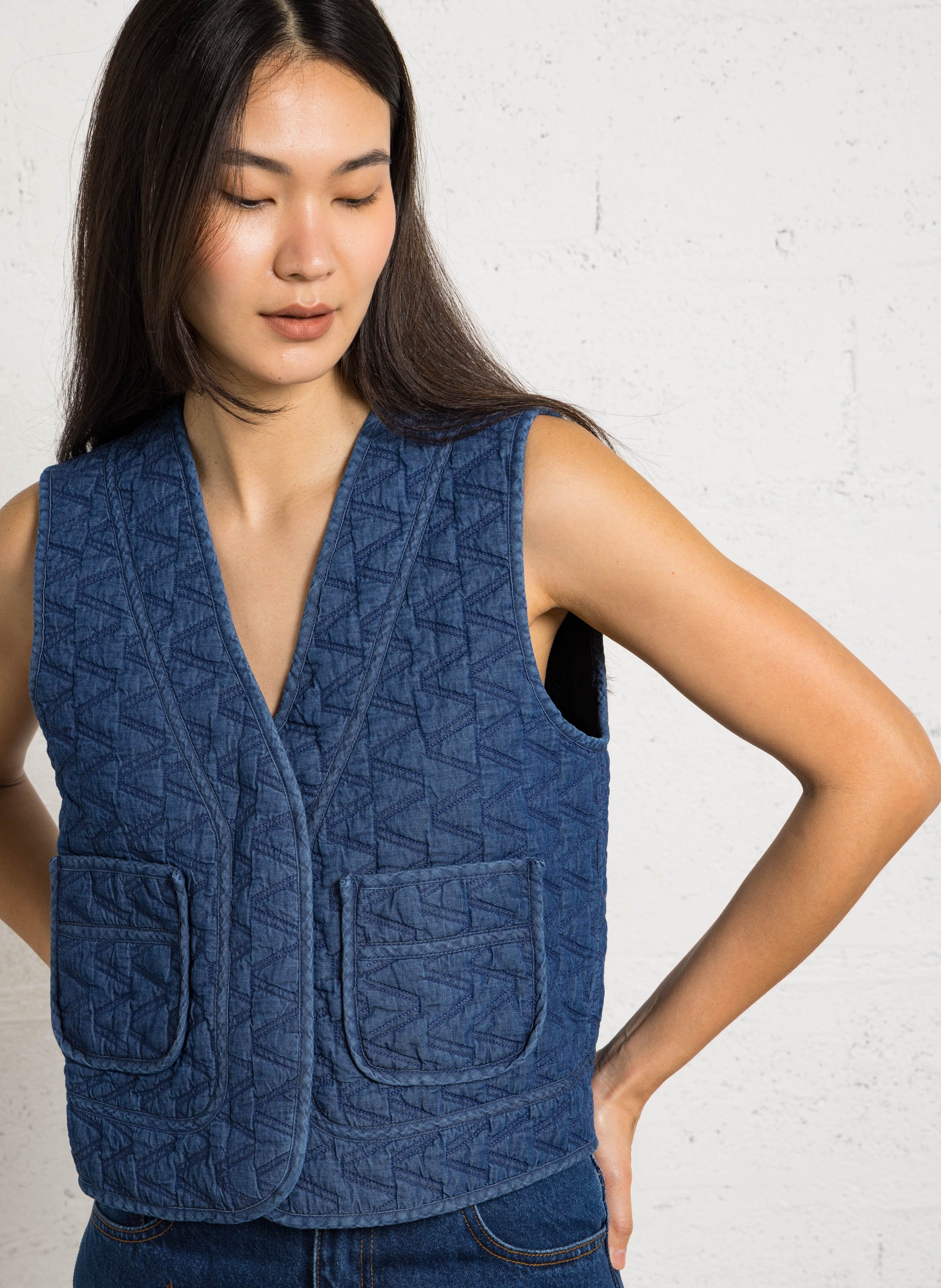 Straight V-neck cotton jacket LA PETITE ETOILE Raw denim