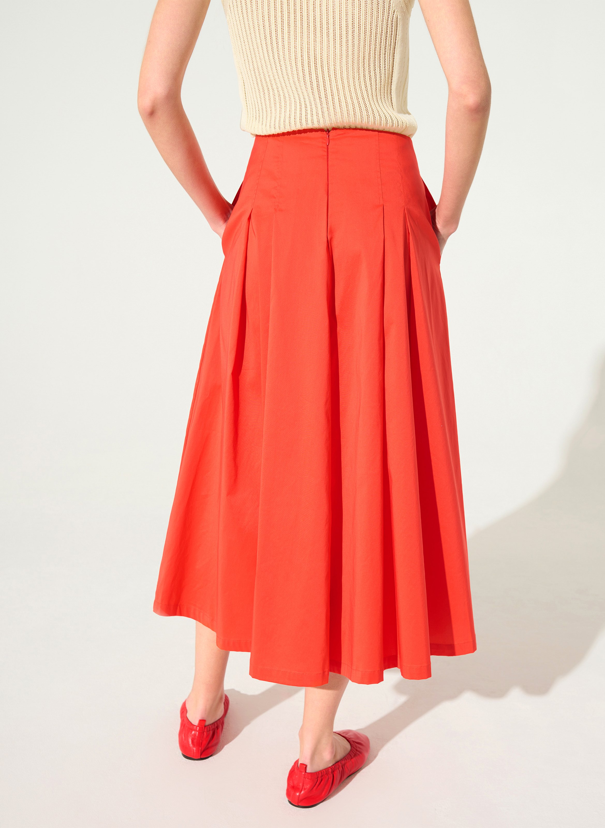 Langer, ausgestellter Rock aus Baumwoll-Mix Rot