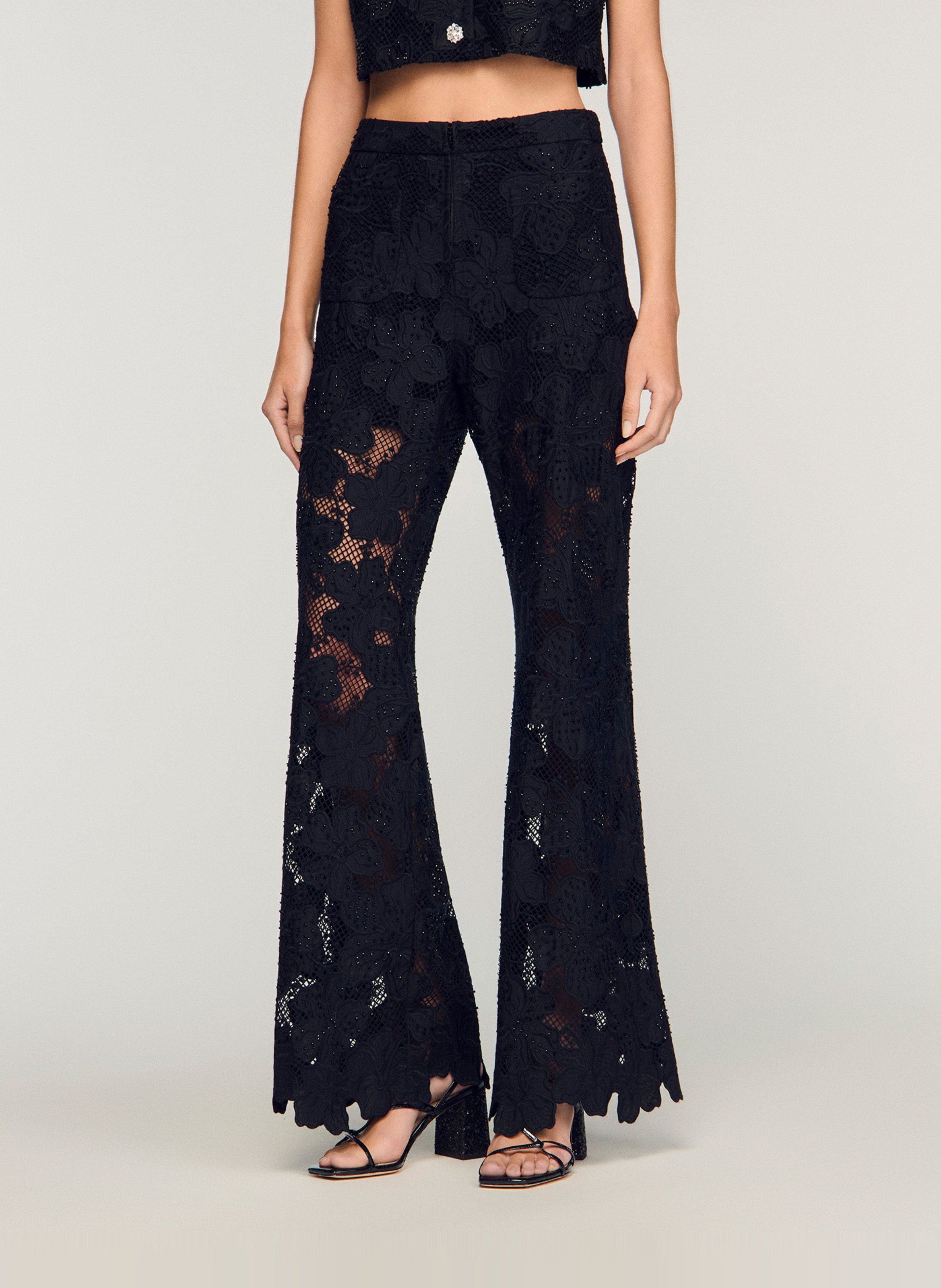 Pantalon évasé en guipure SANDRO