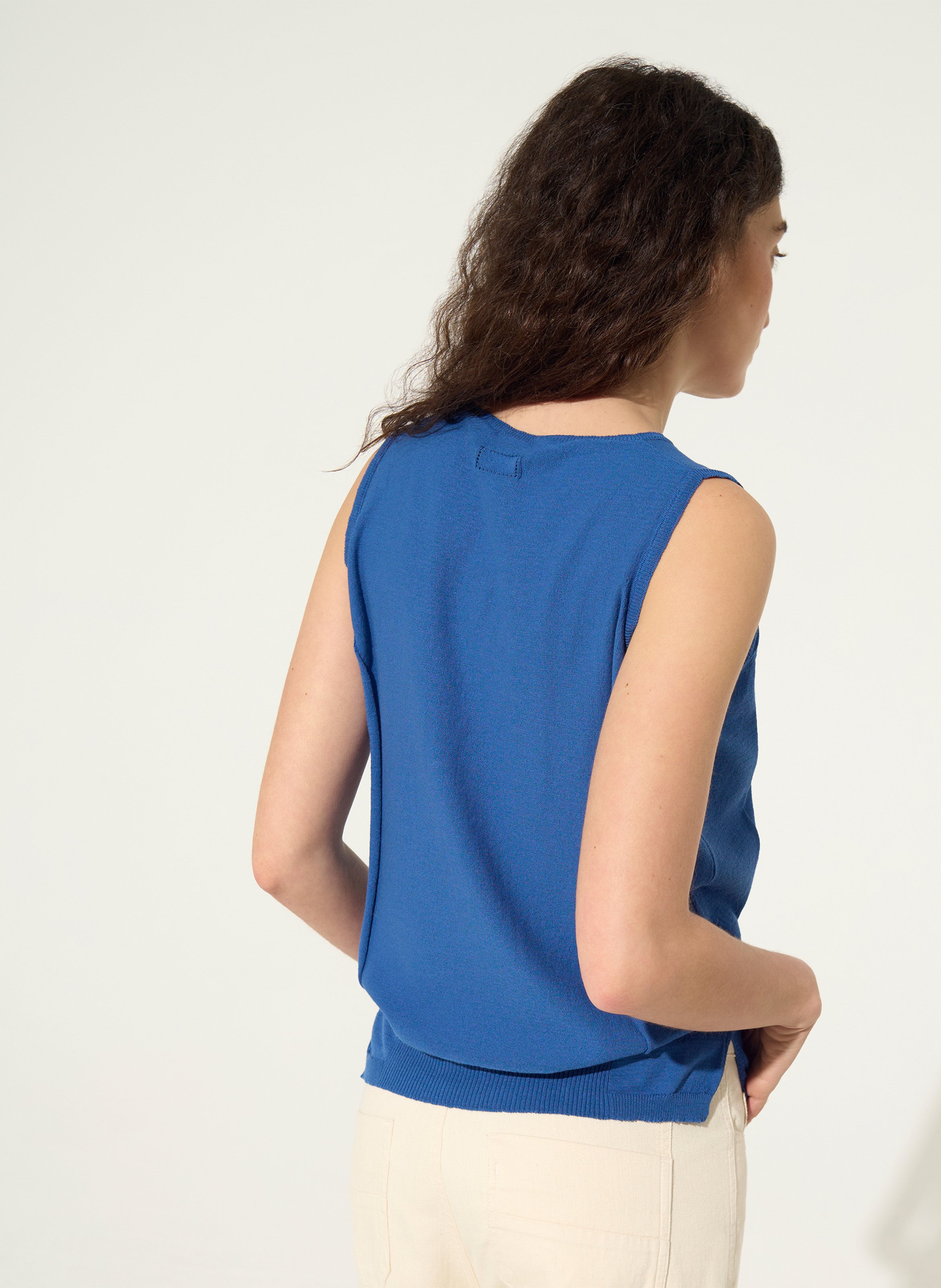 Débardeur droit col rond en coton COTELAC ACOTE Bleu