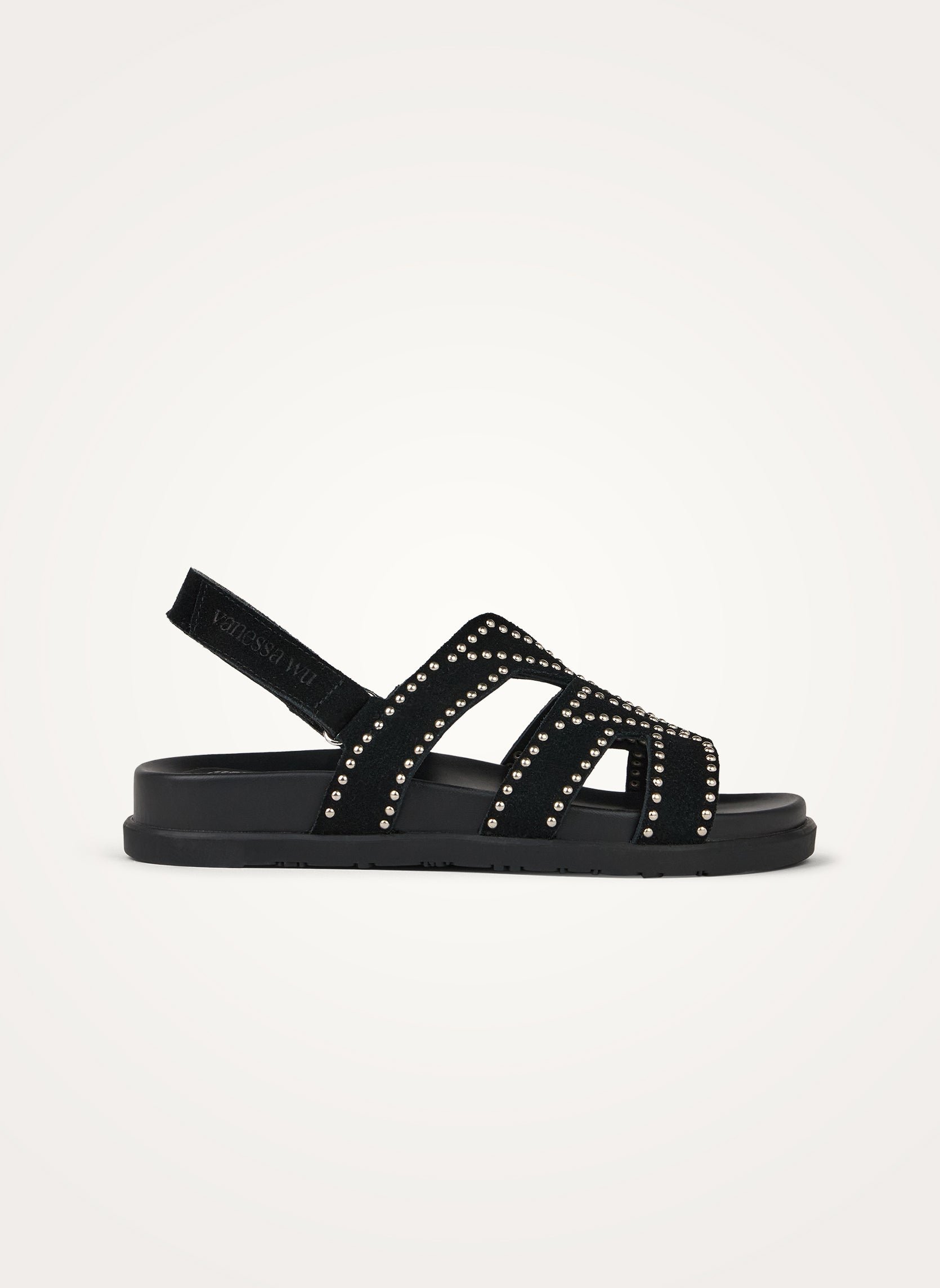 Flat suede sandals with studded straps VANESSA WU Black