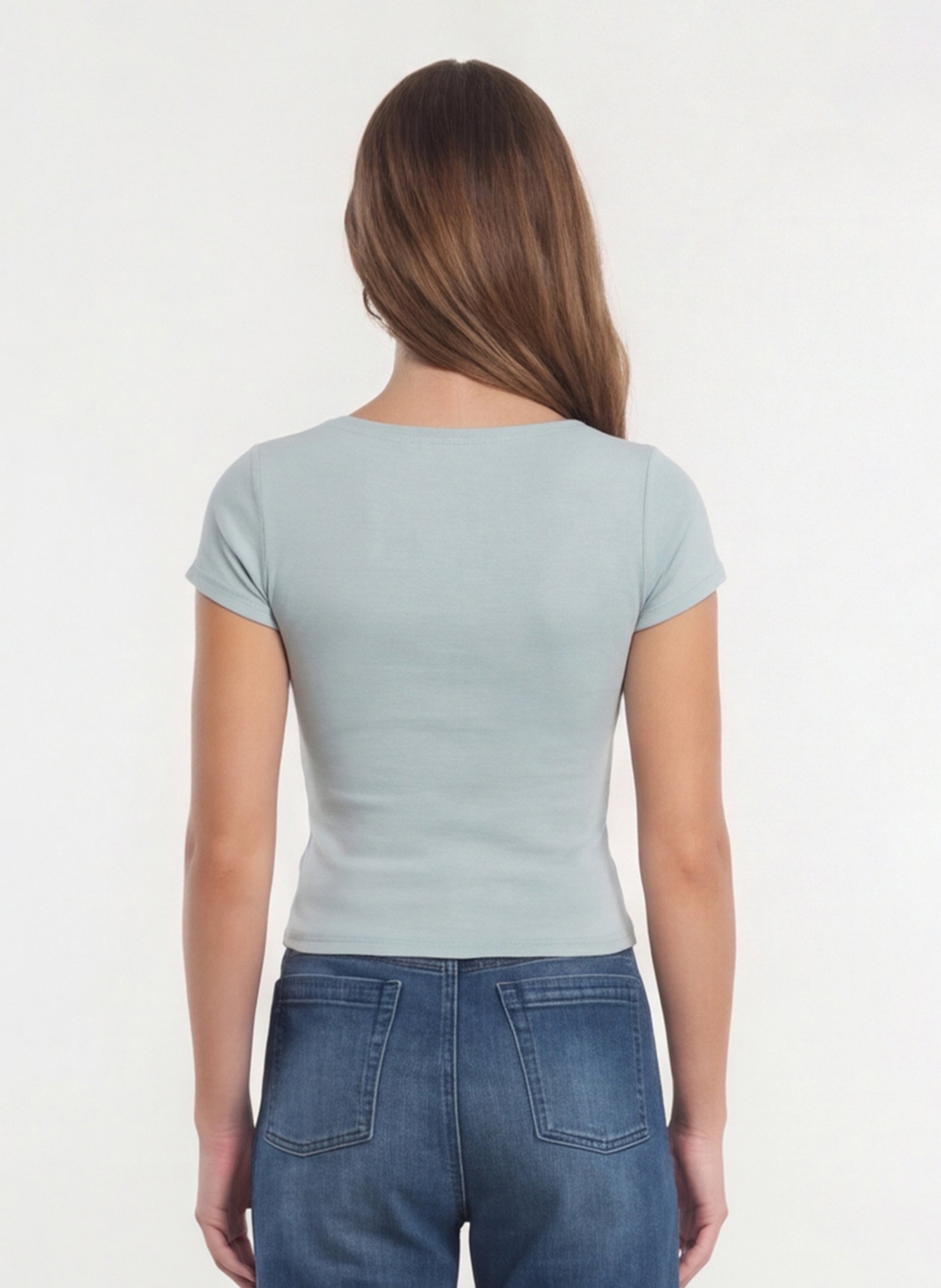 Tee-shirt col carré en coton mélangé KOOKAI Vert