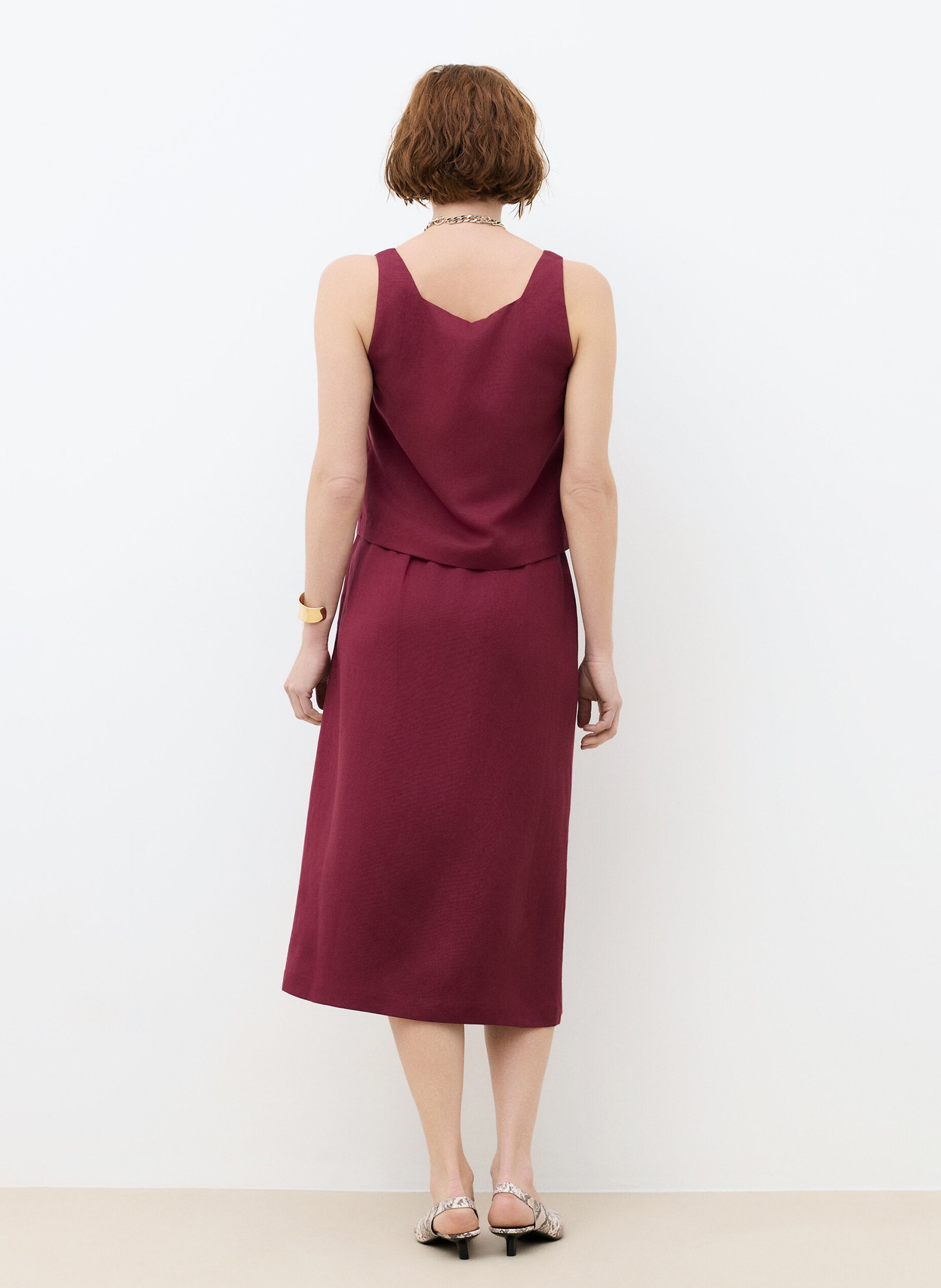 Jupe midi en lin mélangé CAROLL Rouge