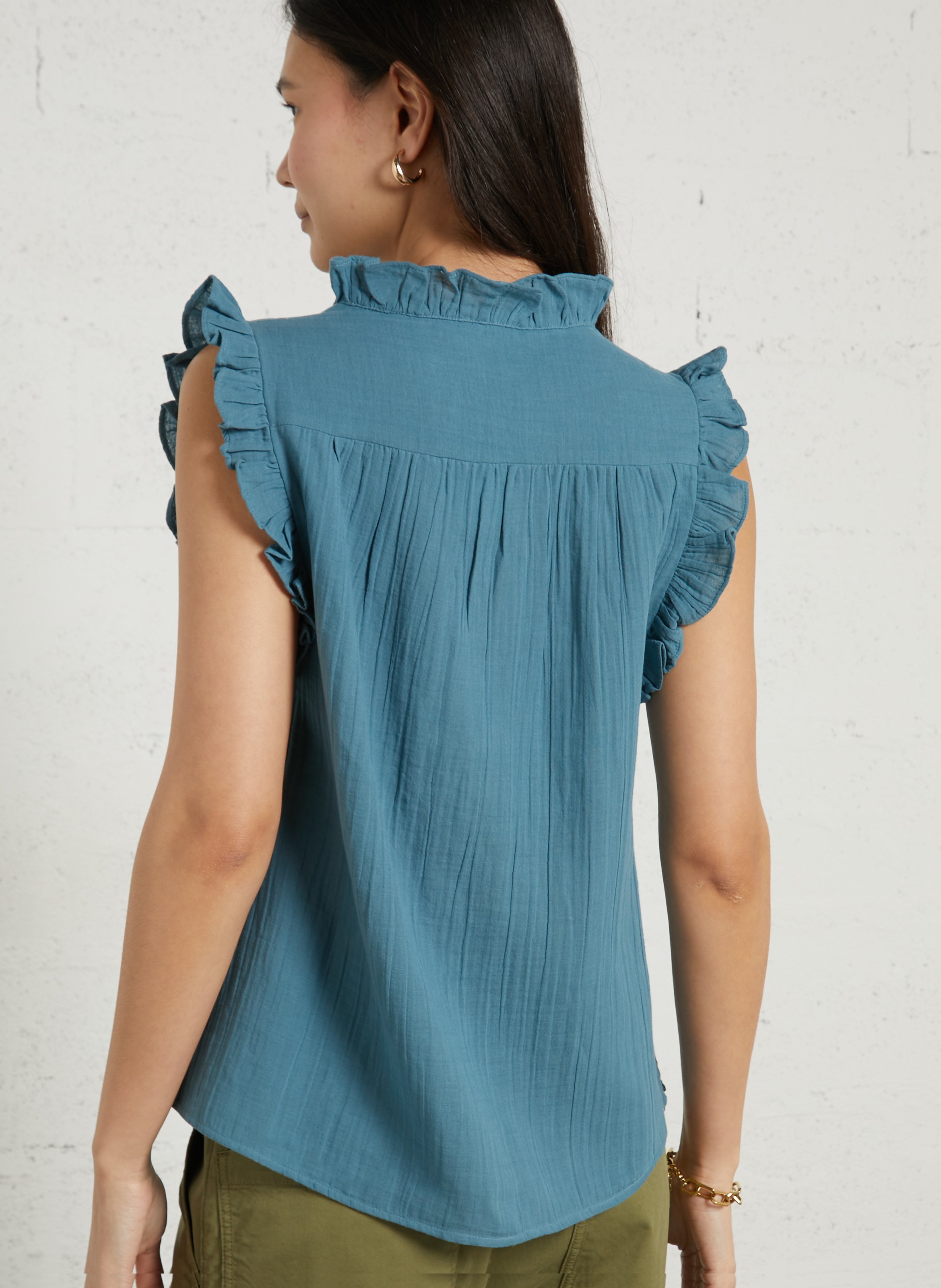 Top col V sans manches à volants DES PETITS HAUTS Vert