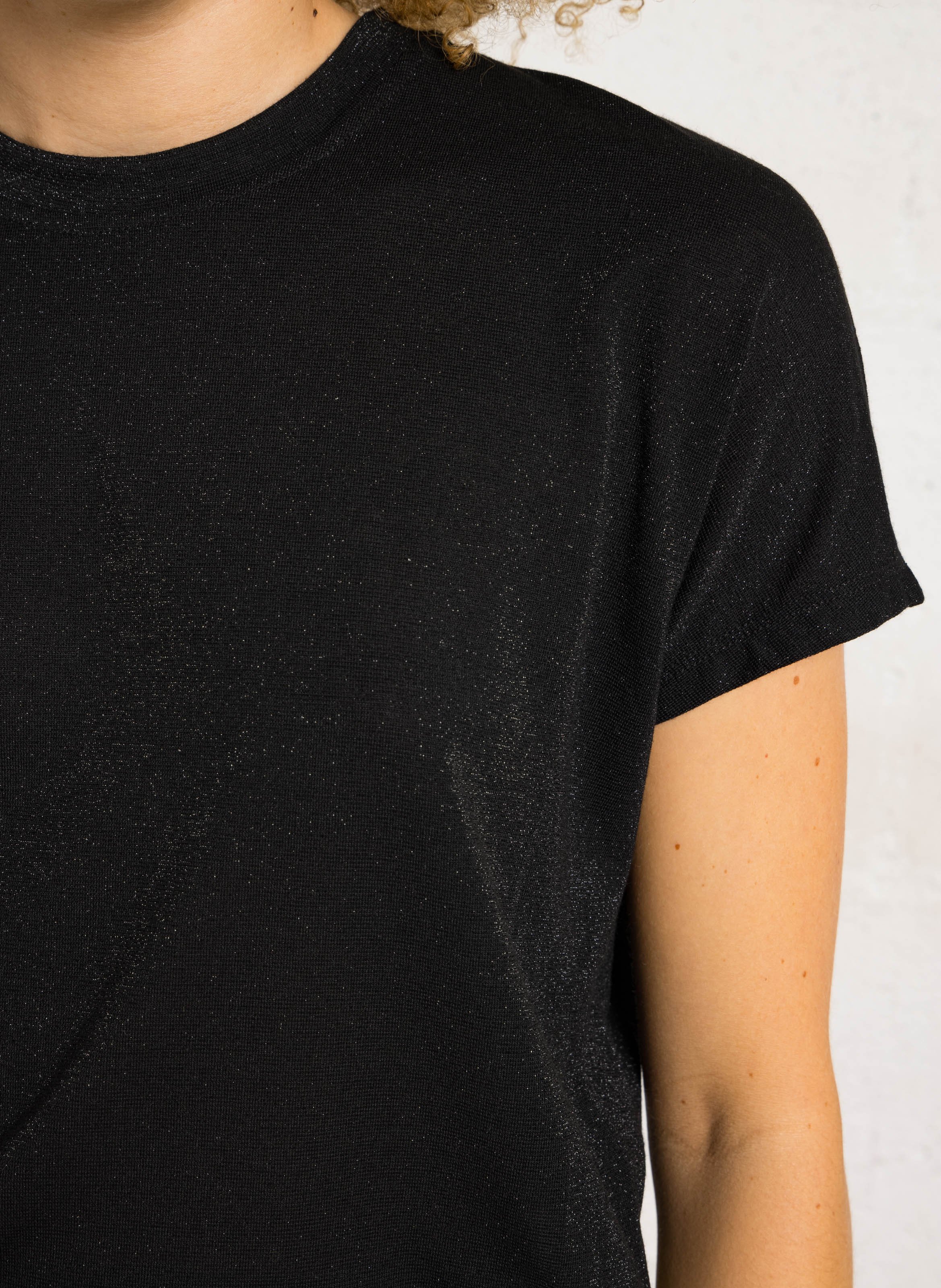 Tee-shirt droit col rond métallisé MOMONI Noir