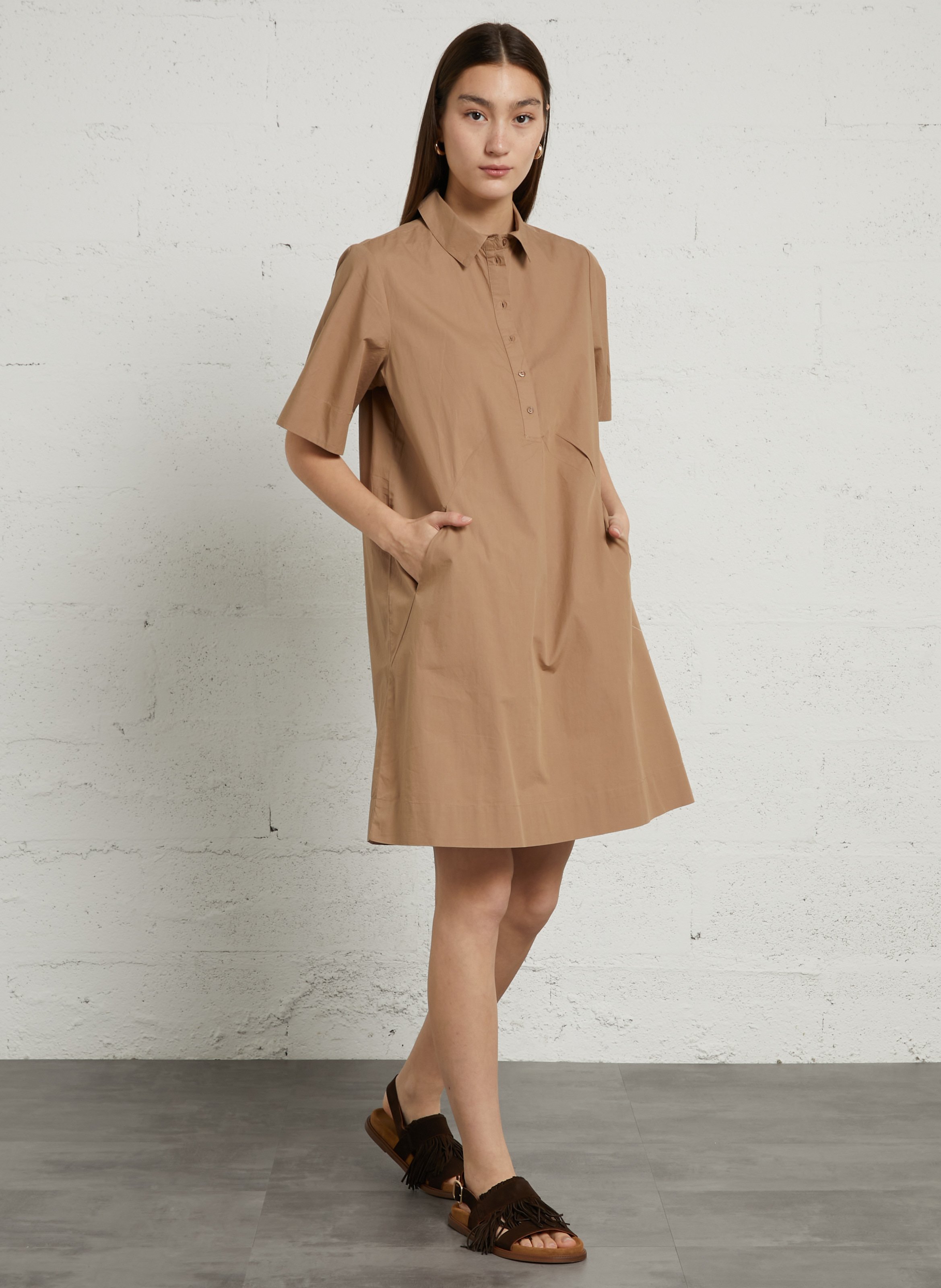 Robe courte col classique en coton SUD EXPRESS Marron