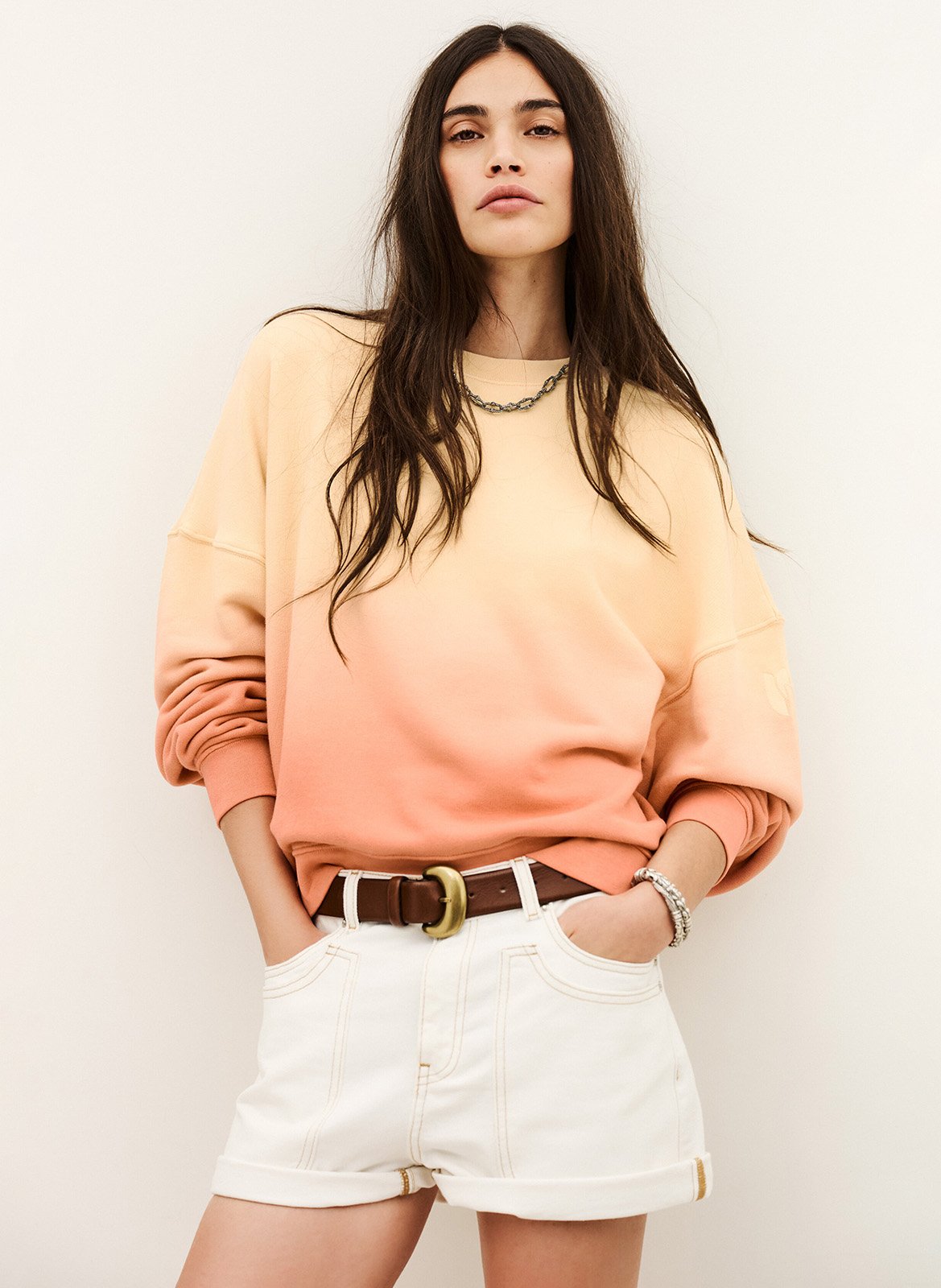 Sweat oversize col rond en coton mélangé BA&SH Jaune