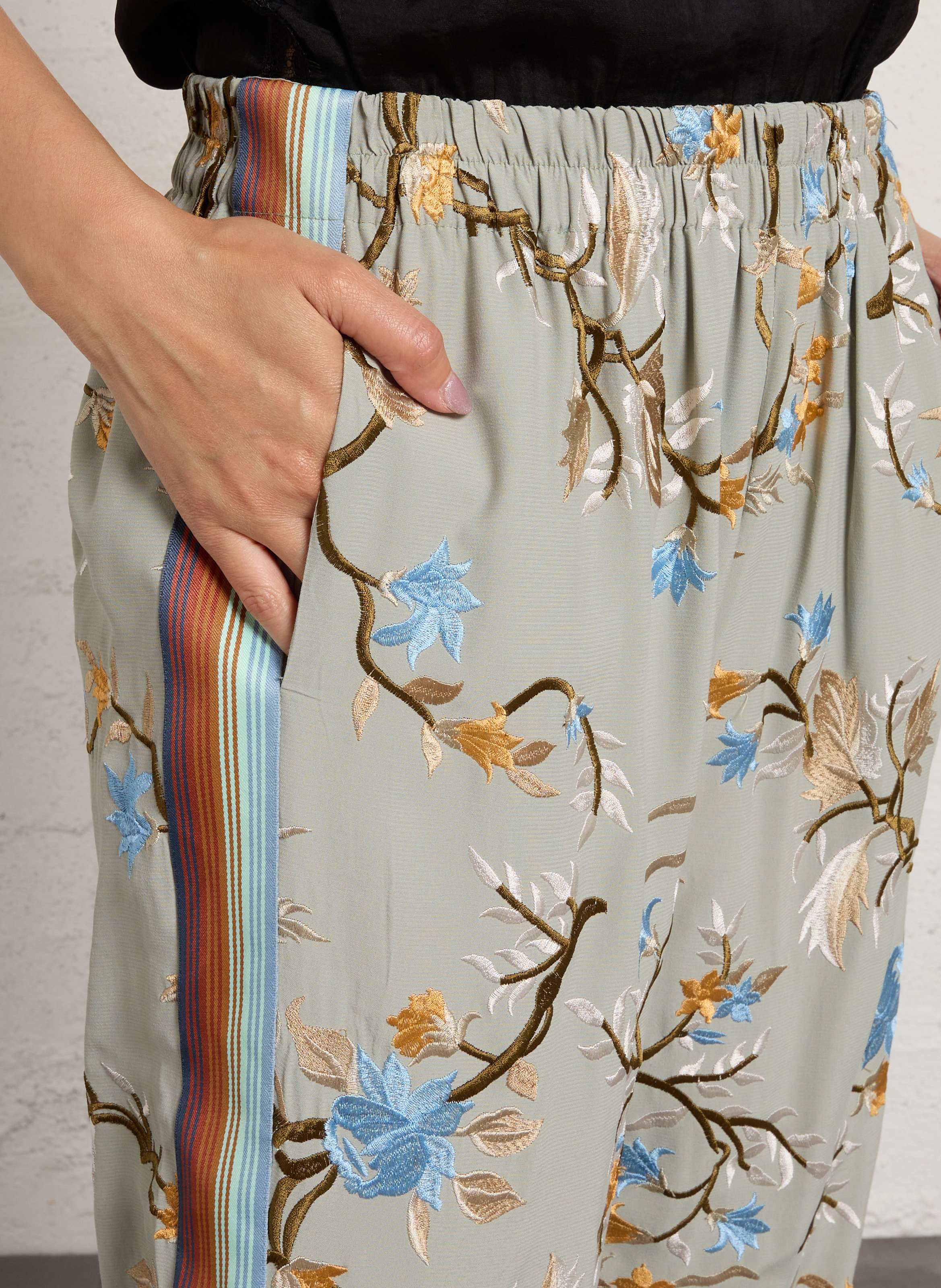 Pantalon droit brodé MES DEMOISELLES Bleu