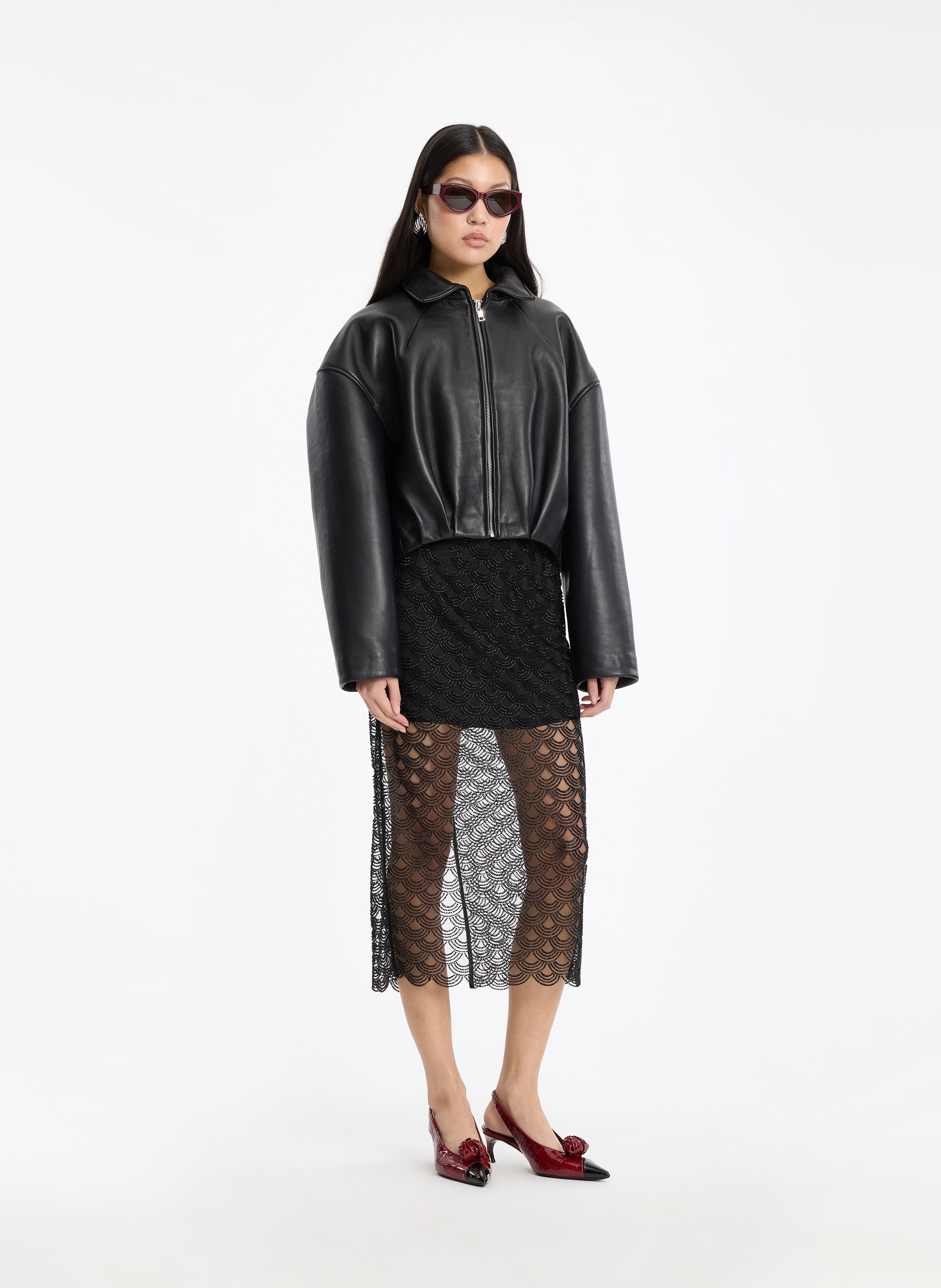 Jupe midi à sequins ROTATE Noir