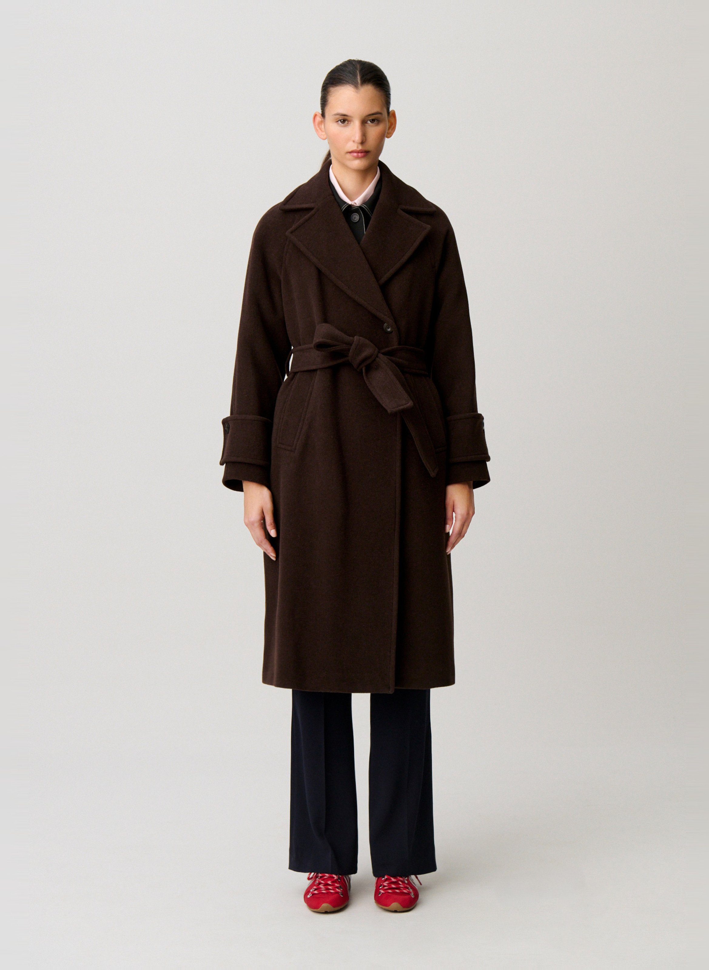 Manteau droit en laine mélangée CLAUDIE PIERLOT Marron