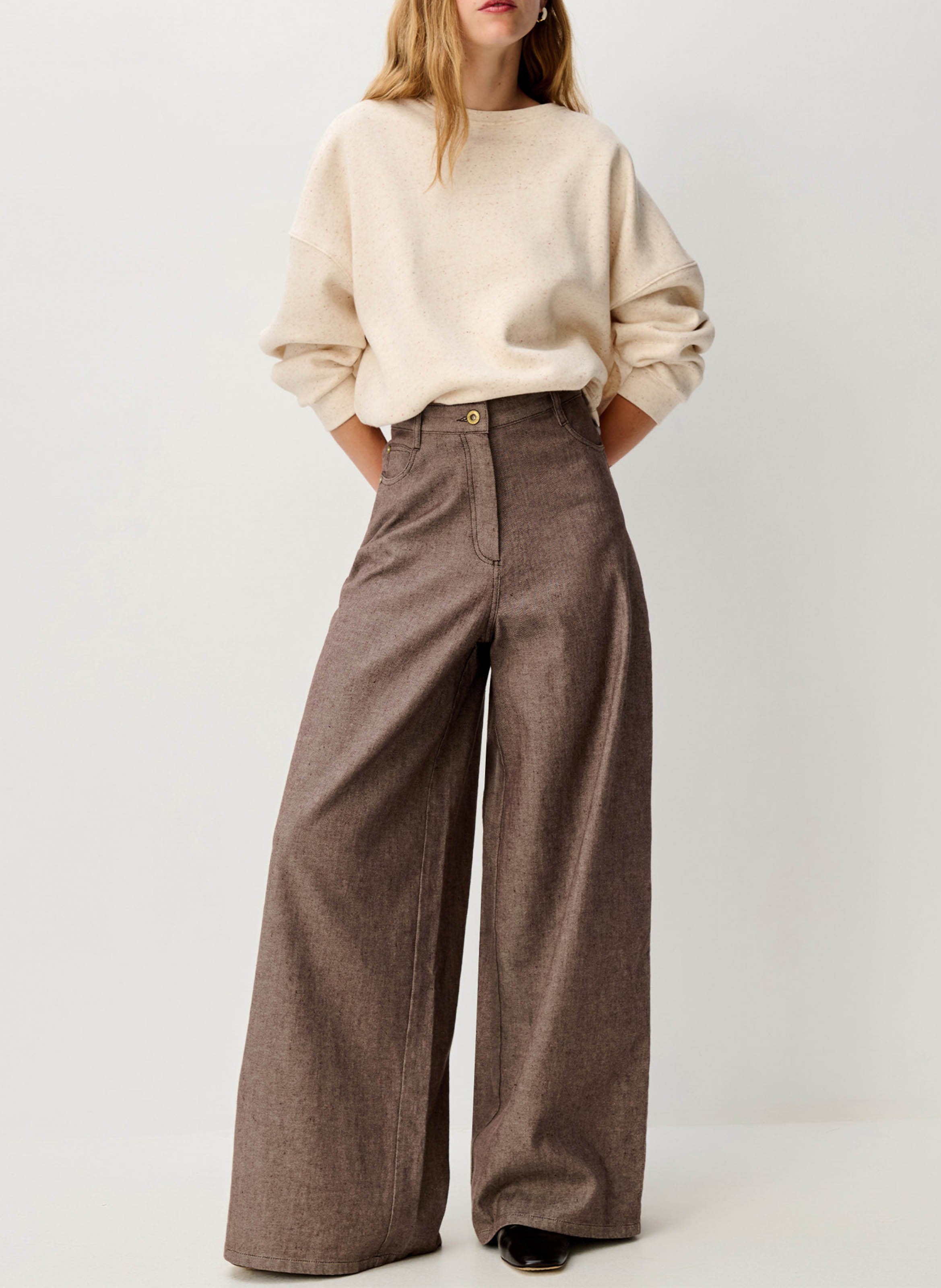 Sweat col rond oversize en coton mélangé SESSUN Beige