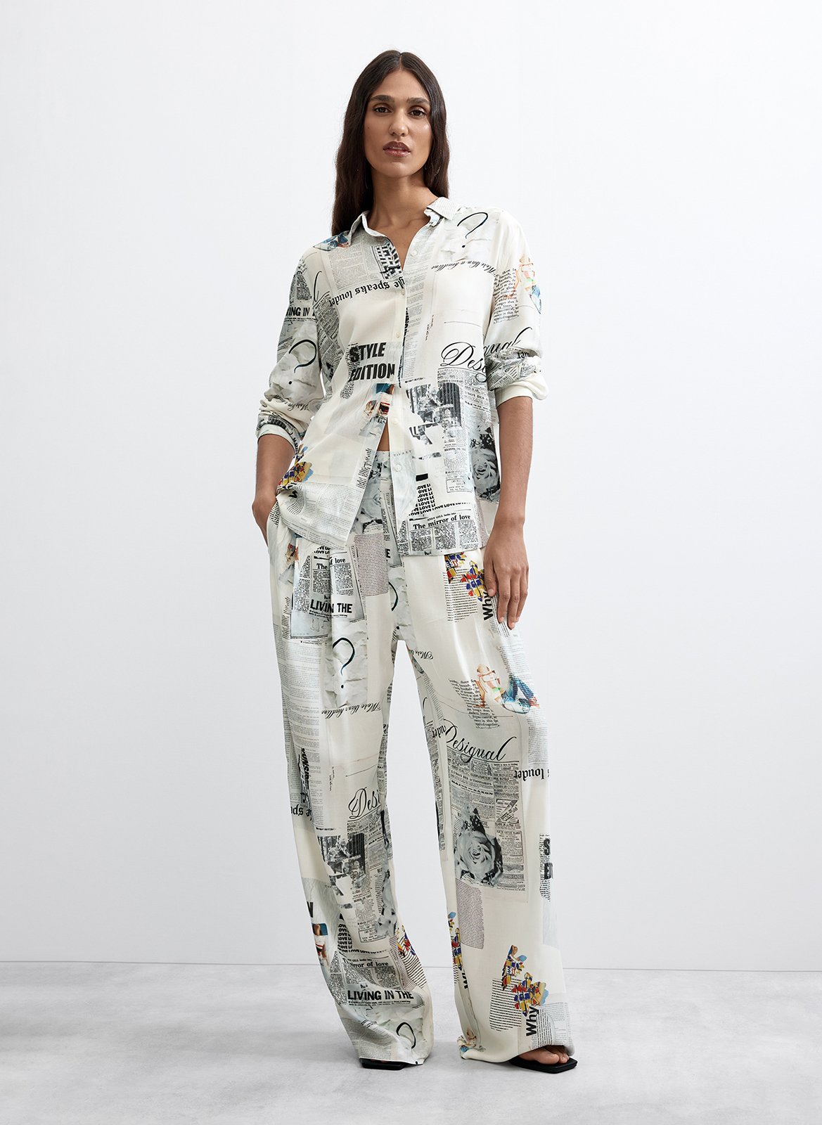 Pantalon large imprimé DESIGUAL Blanc