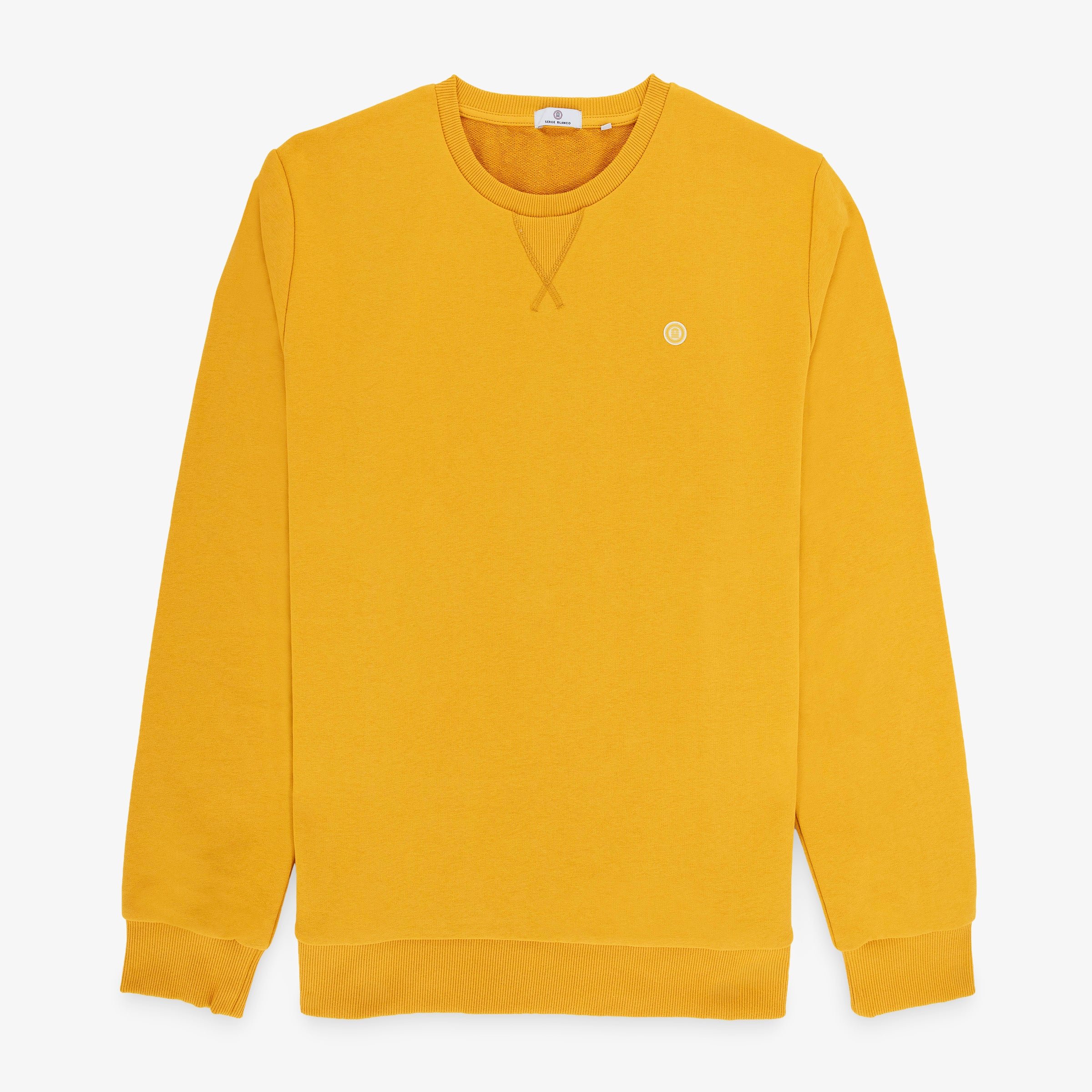 Round neck sweatshirt in cotton fleece. SERGE BLANCO Yellow