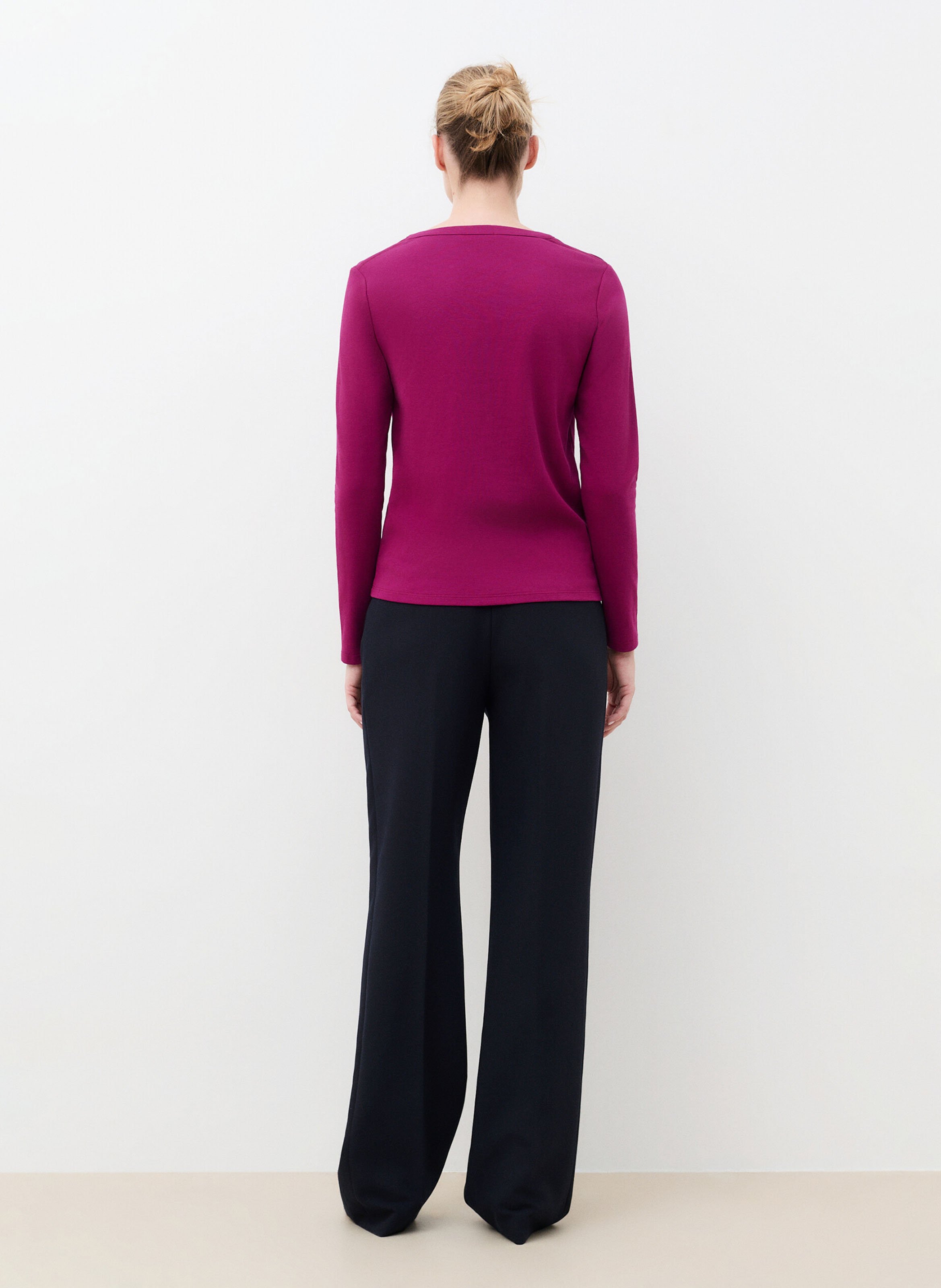 T-shirt met rechte tuniek kraag in effen kleur CAROLL Violet