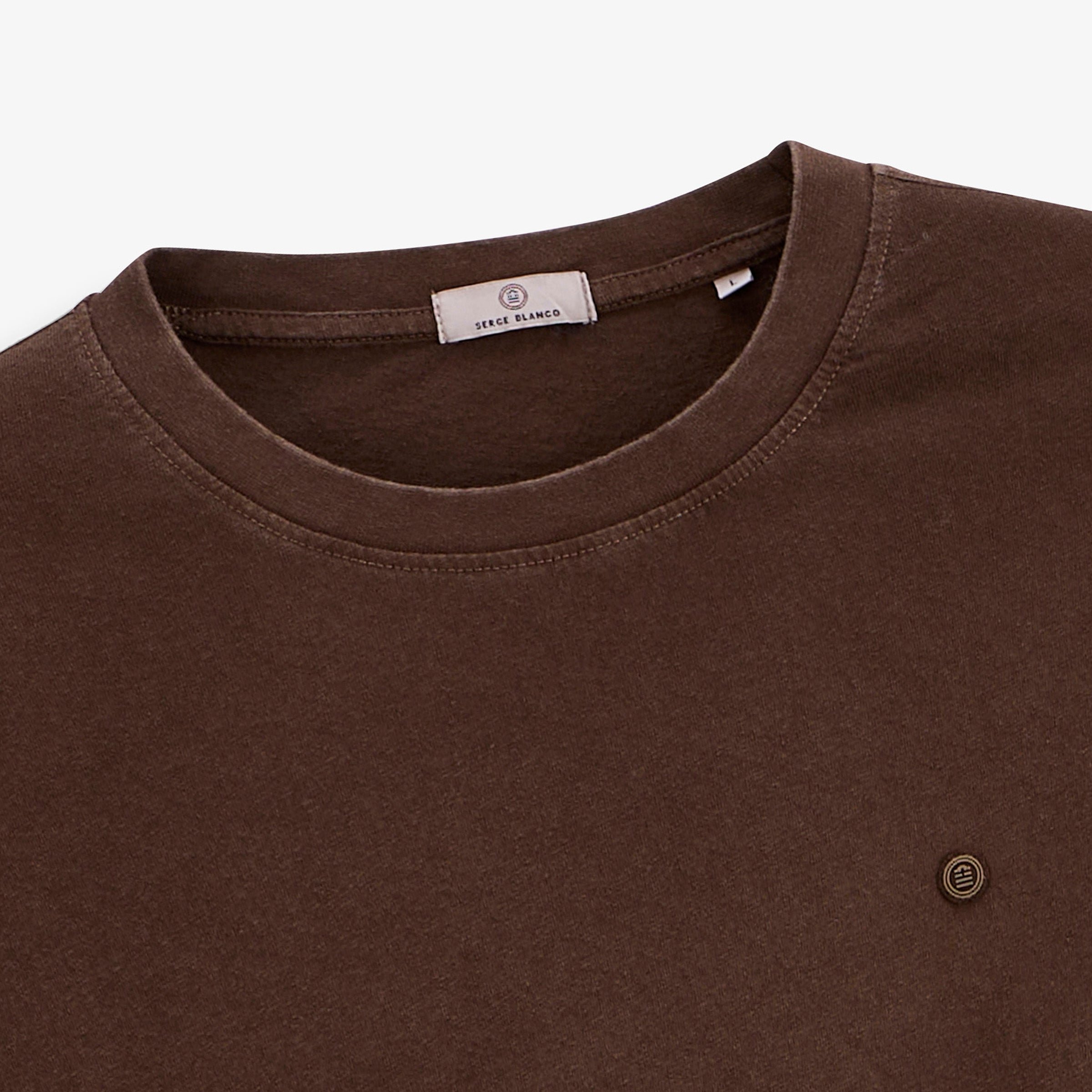 Short-sleeved linen blend T-shirt in Brownie Brown SERGE BLANCO Brown