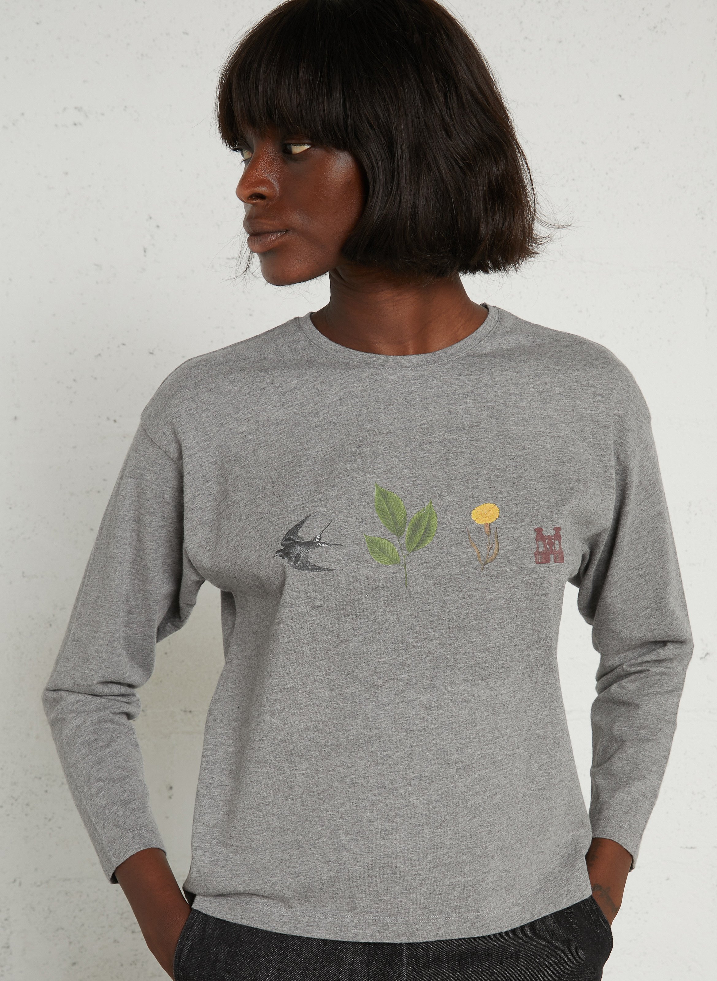 T-shirt manches longues en coton NICE THINGS Gris