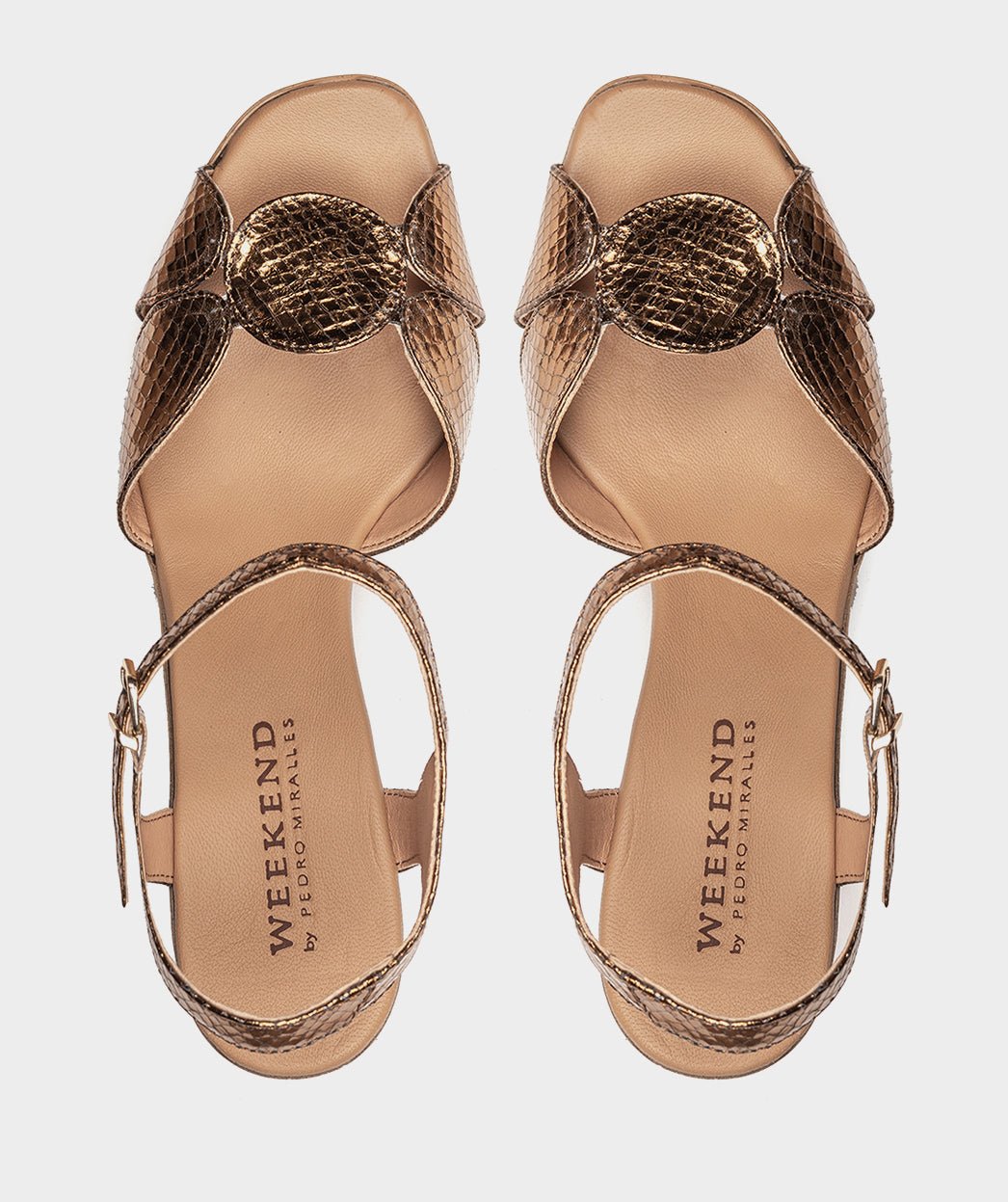 Bronze metallic leather high heel sandals. PEDRO MIRALLES Golden