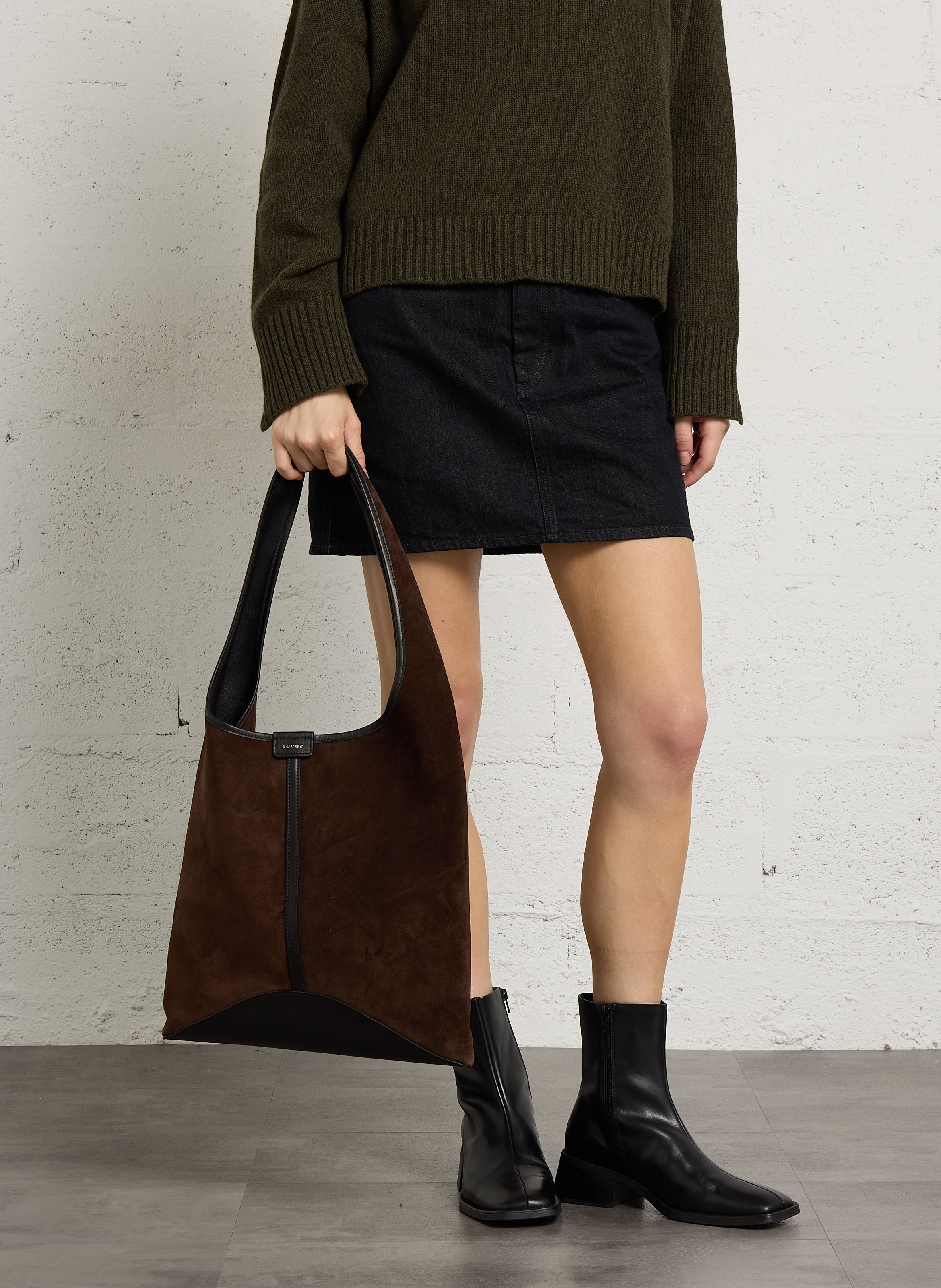 Weiche Shopper-Tasche aus Veloursleder SOEUR Braun