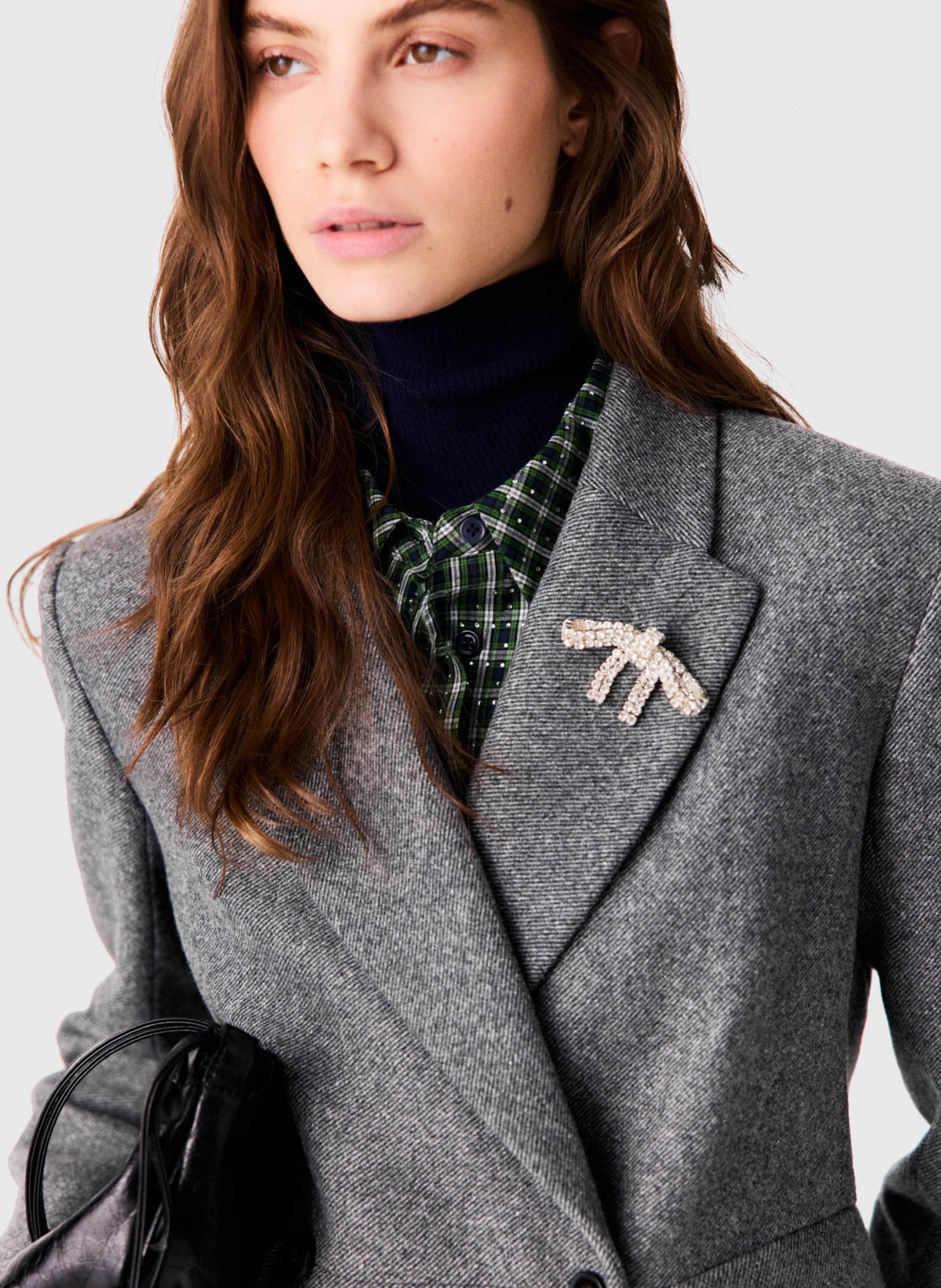 Straight wool-blend coat with tailored collar MAJE Grey