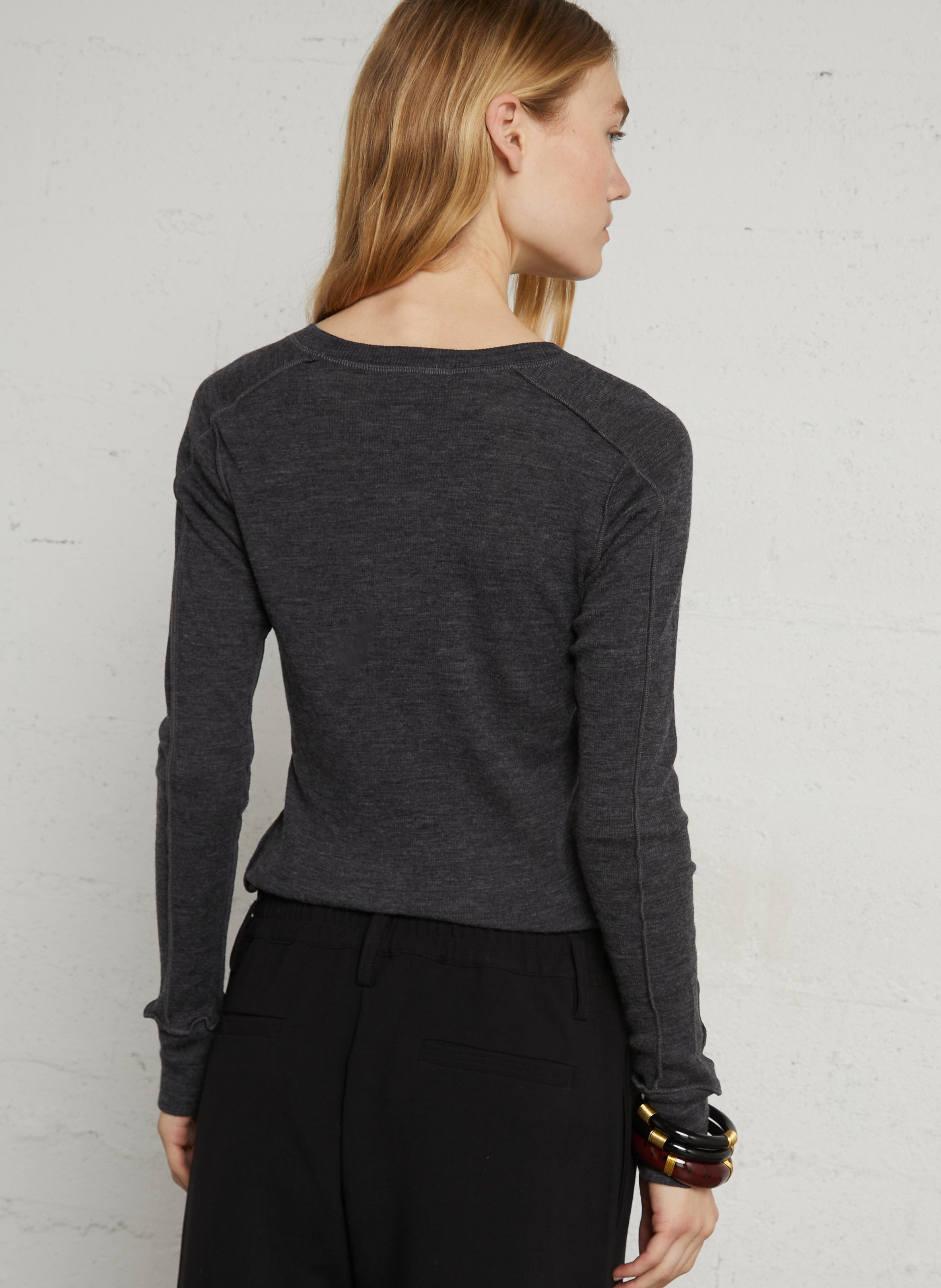 Rundhals-T-Shirt aus Wolle SOEUR Grau